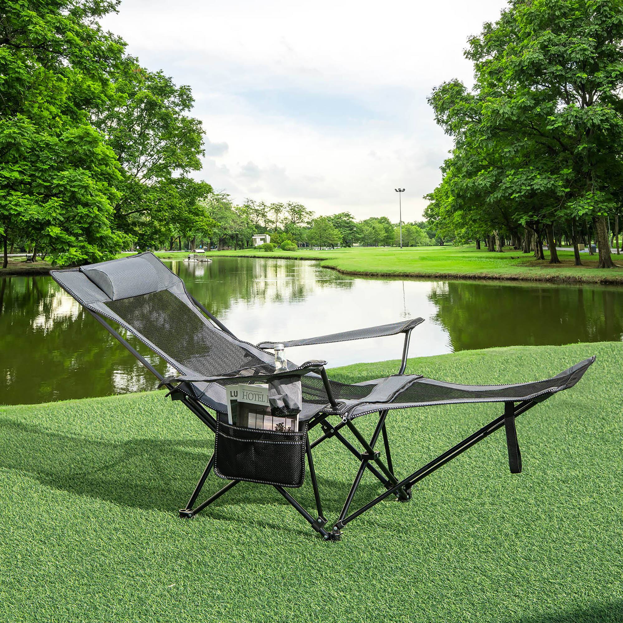 Alt View 3. Gymax - Gymax Camping Lounge Chair Adjustable Reclining Lounge Chair w/ Removable Footrest Gray - Gray.