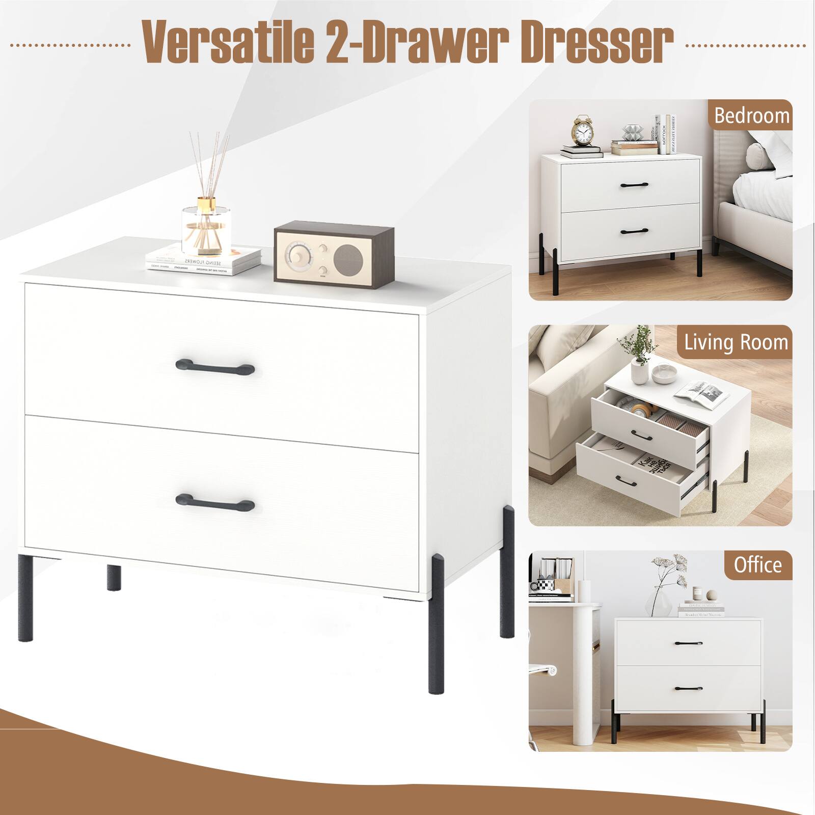 Versatile 2-Drawer Dresser

- Bedroom
- Living Room
- Office
