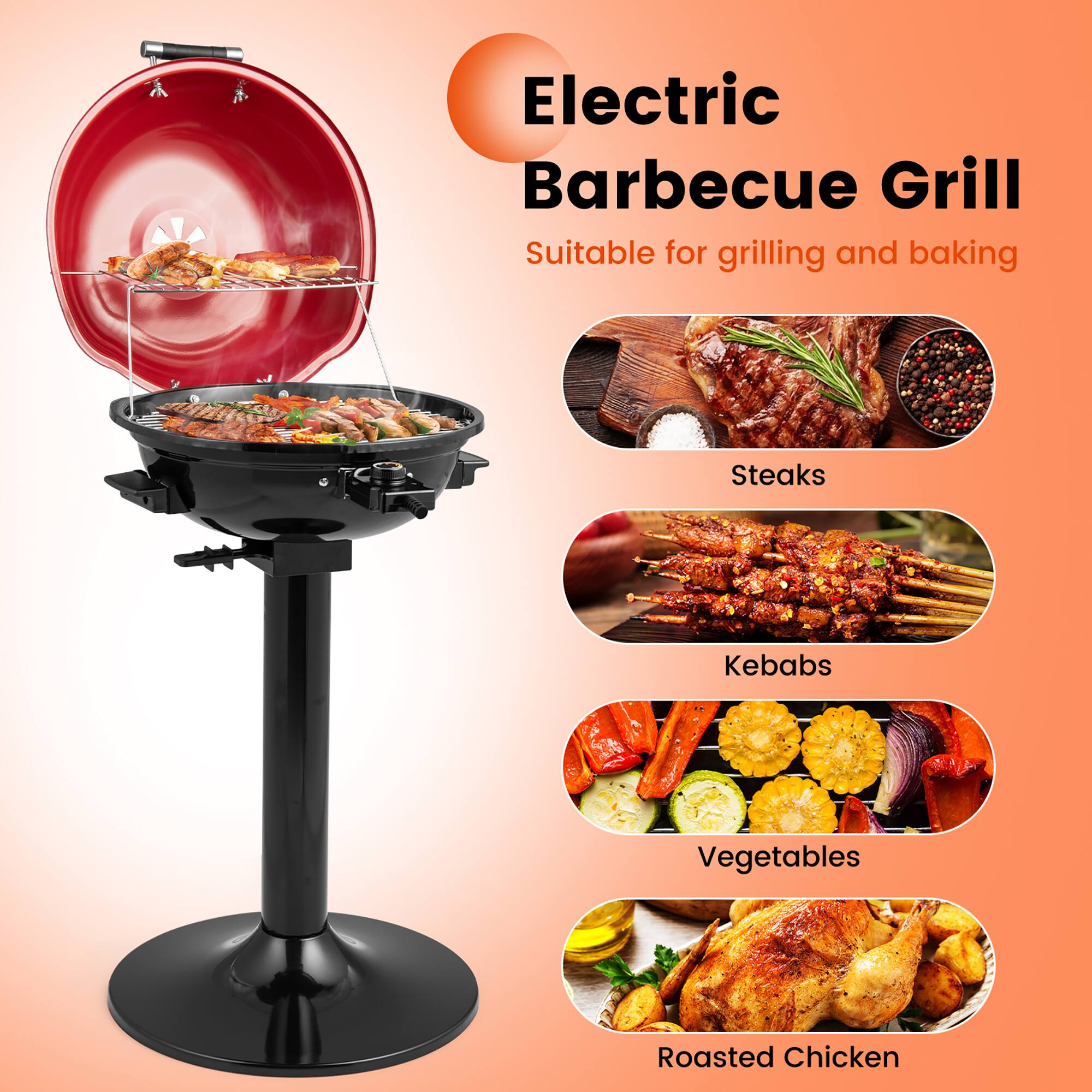 Electric Barbecue Grill Suitable for grilling and baking Steaks, Kebabs, Vegetables, and Roasted Chicken.