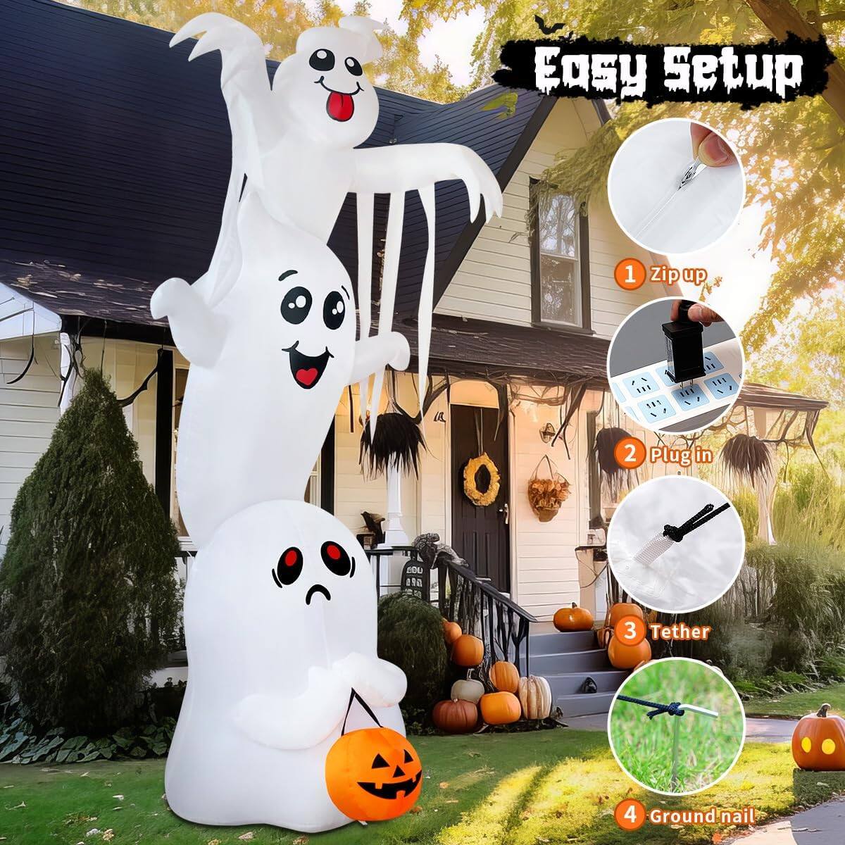 Easy Setup  
1. Zip up  
2. Plug in  
3. Tether  
4. Ground nail