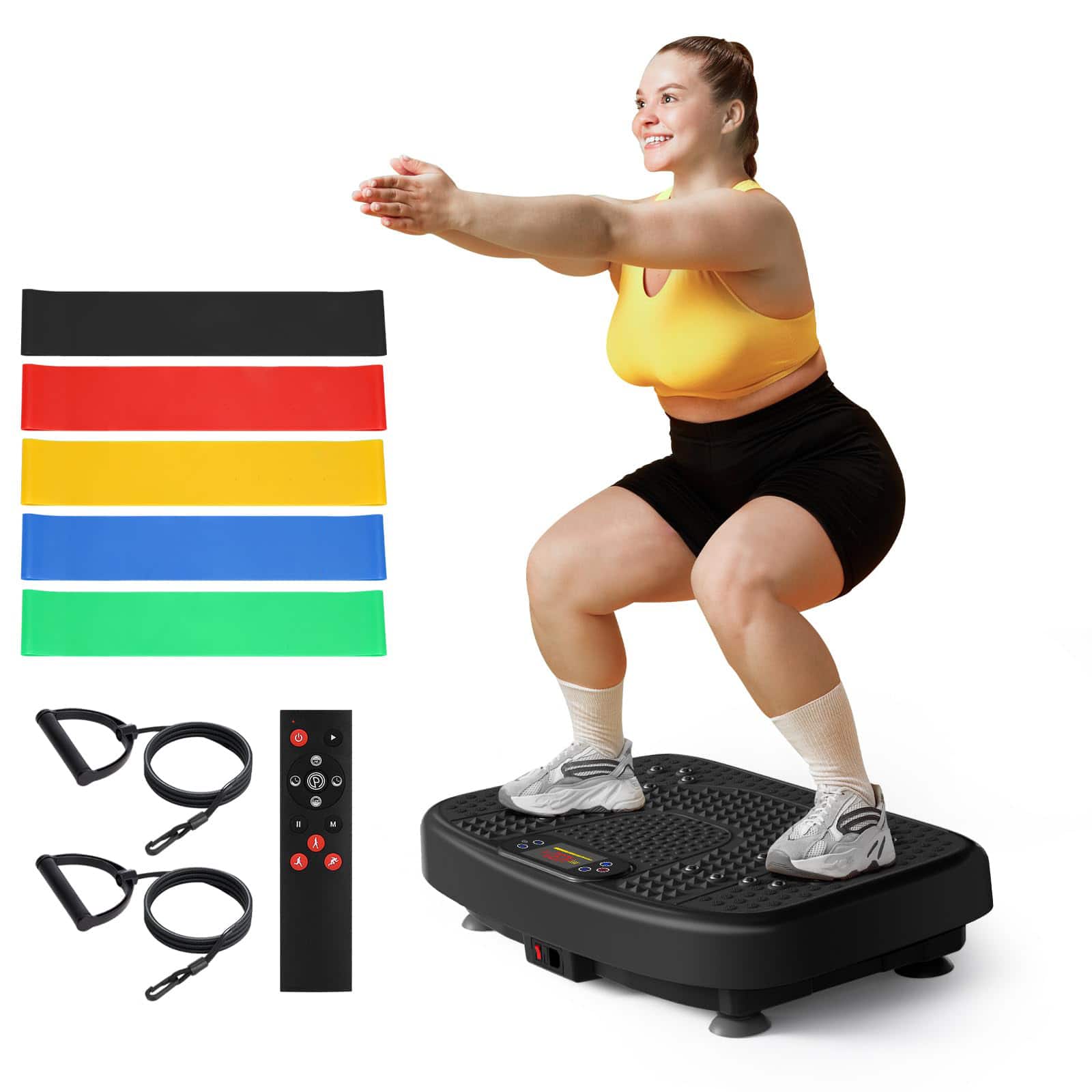 GlowWise - Vibration Plate for Lymphatic Drainage & Full Body Workout - 450lbs Capacity, with Resistance Bands - Black