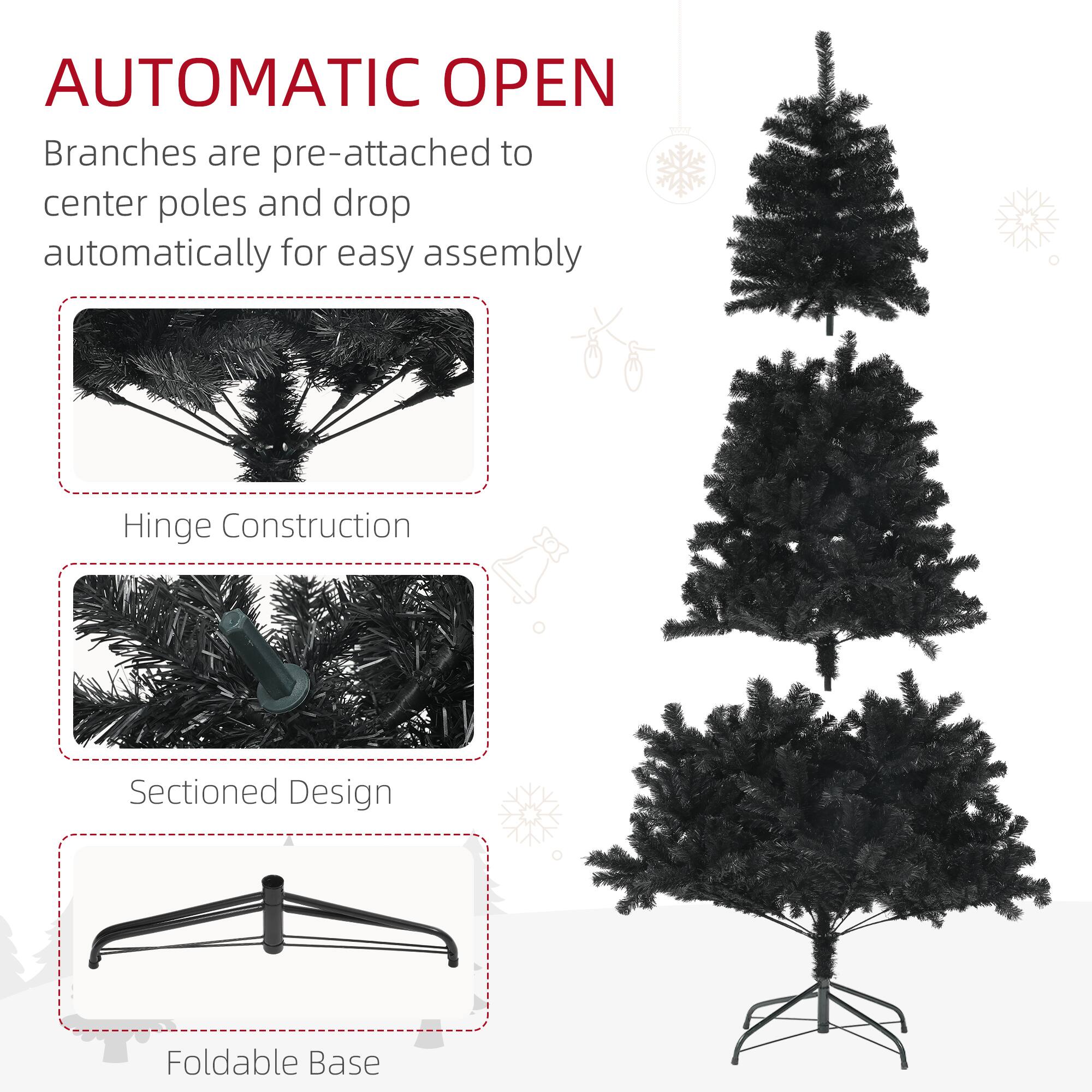 AUTOMATIC OPEN

Branches are pre-attached to center poles and drop automatically for easy assembly.

- Hinge Construction
- Sectioned Design
- Foldable Base