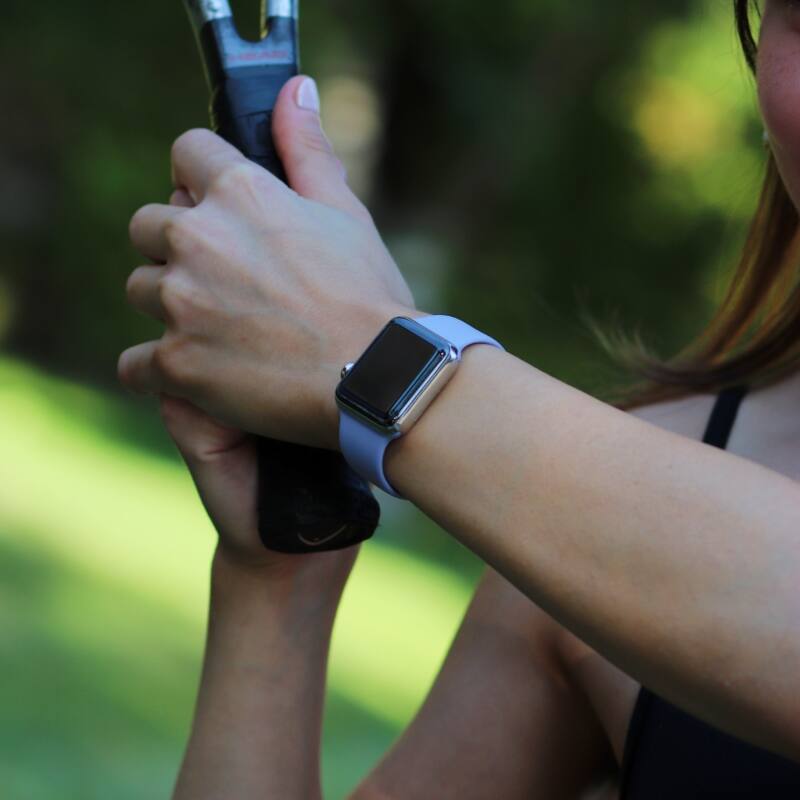 Left. StrapsCo - Active Band Silicone Watch Strap For Apple Watch - 40mm/41mm/42mm (Medium-Long) - White.