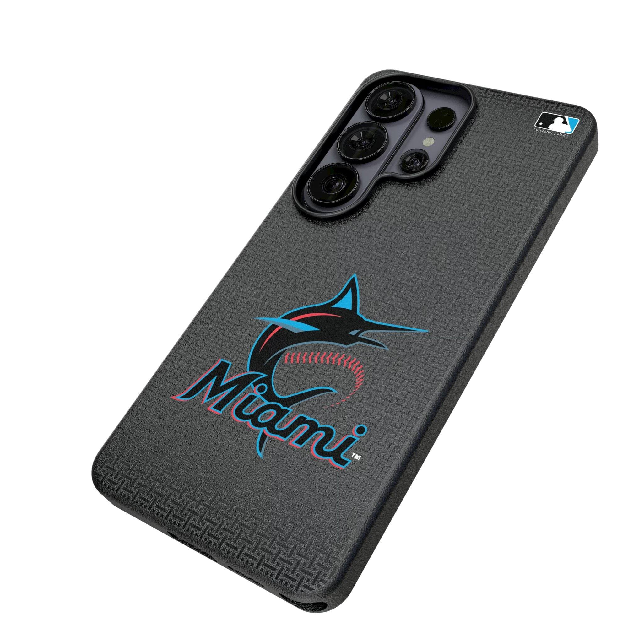 Alt View 1. Keyscaper - Miami Marlins Linen Galaxy Magnetic Bump Case - S25 Ultra - Black.