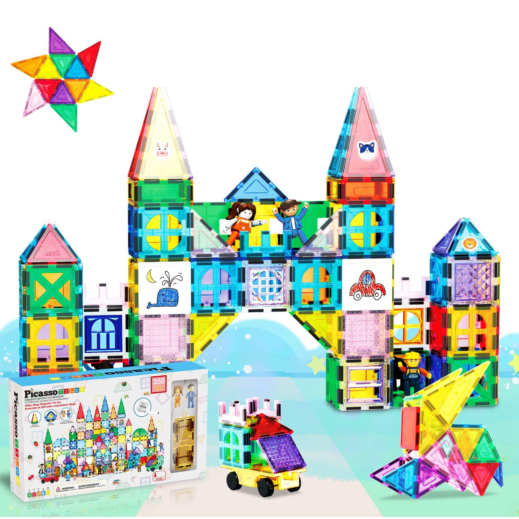 PicassoTiles - Magnetic Tiles for Kids, 350PCS STEM Construction Building Blocks Set, Educational Toy, Creative Learning Gift