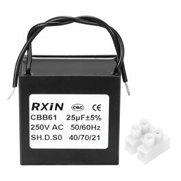 Unique Bargains - 25uF CBB61 Capacitor, AC 250V 2-Wire for Ceiling Fan, Motor Generator, Blower, Exhaust Fan - Black