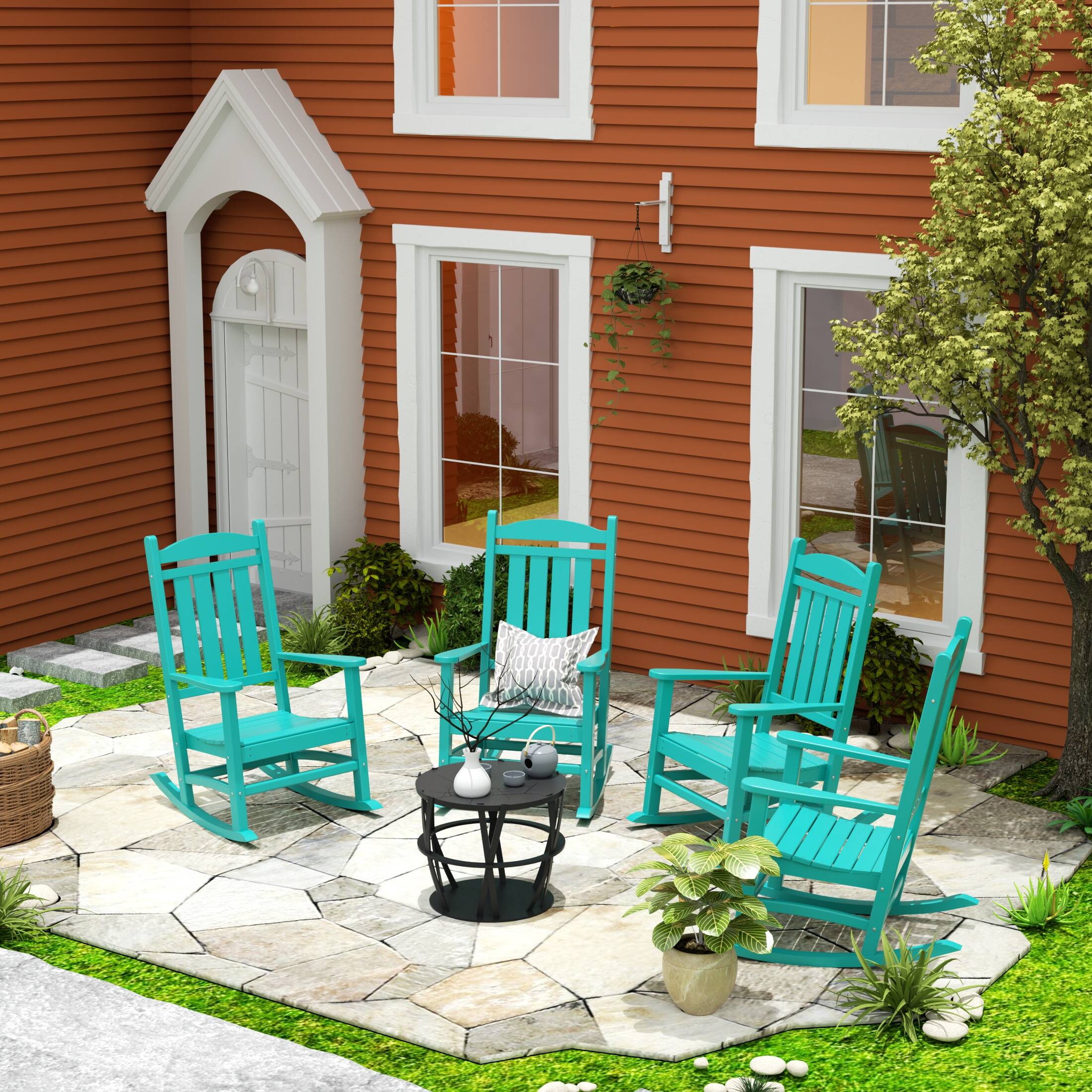 Angle. WestinTrends - WestinTrends Malibu Outdoor Patio Poly Classic Porch Rocking Chair (Set of 4) - Turquoise.