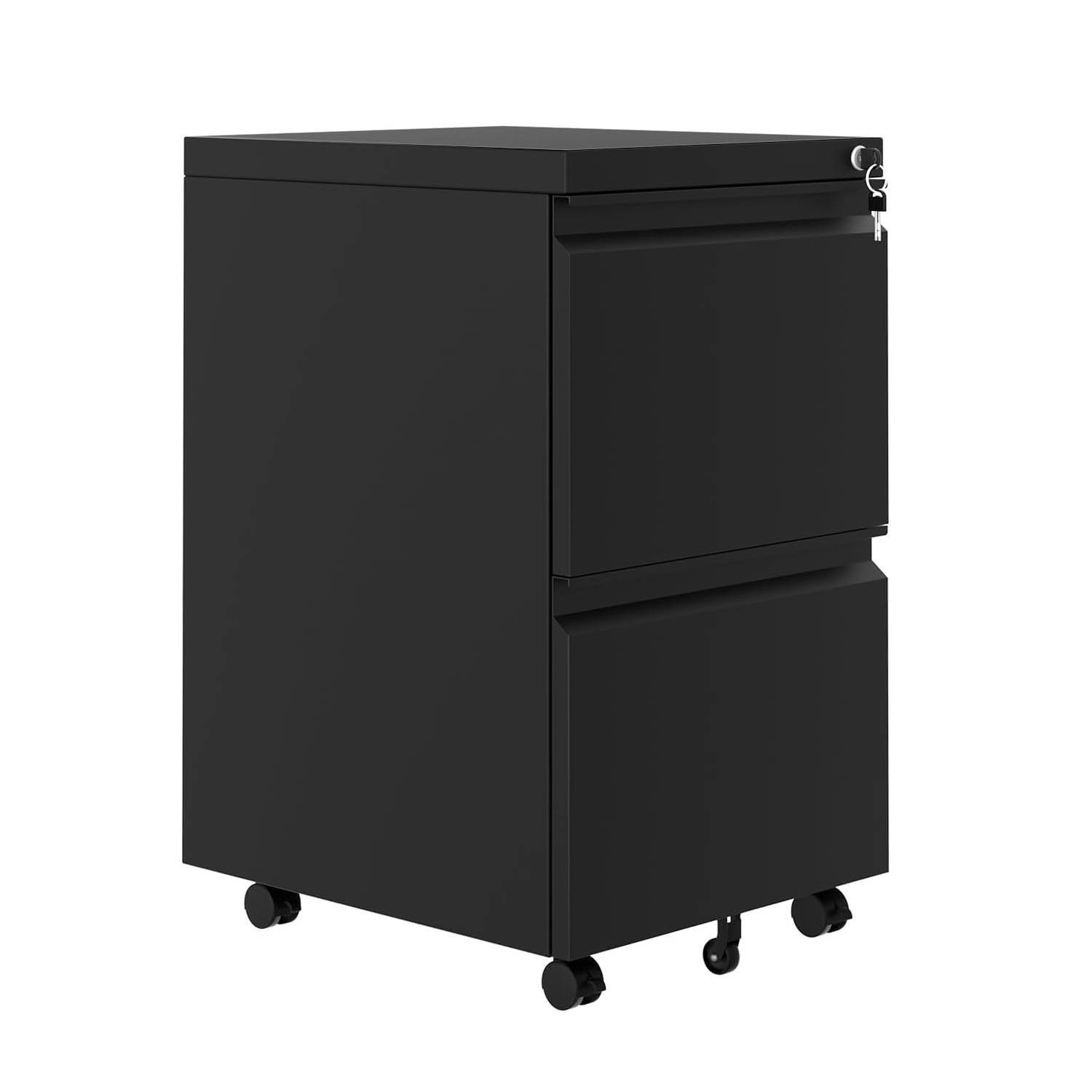 Acekool - 2-Drawer Mobile File Cabinet with Lock for Home Office - Black