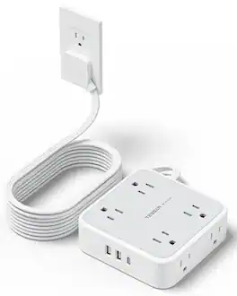 TESSAN - Surge Protector Power Strip 15 Ft Cord with 8 Outlets and 3 USB Ports (1 USB-C), 900J - Grey White