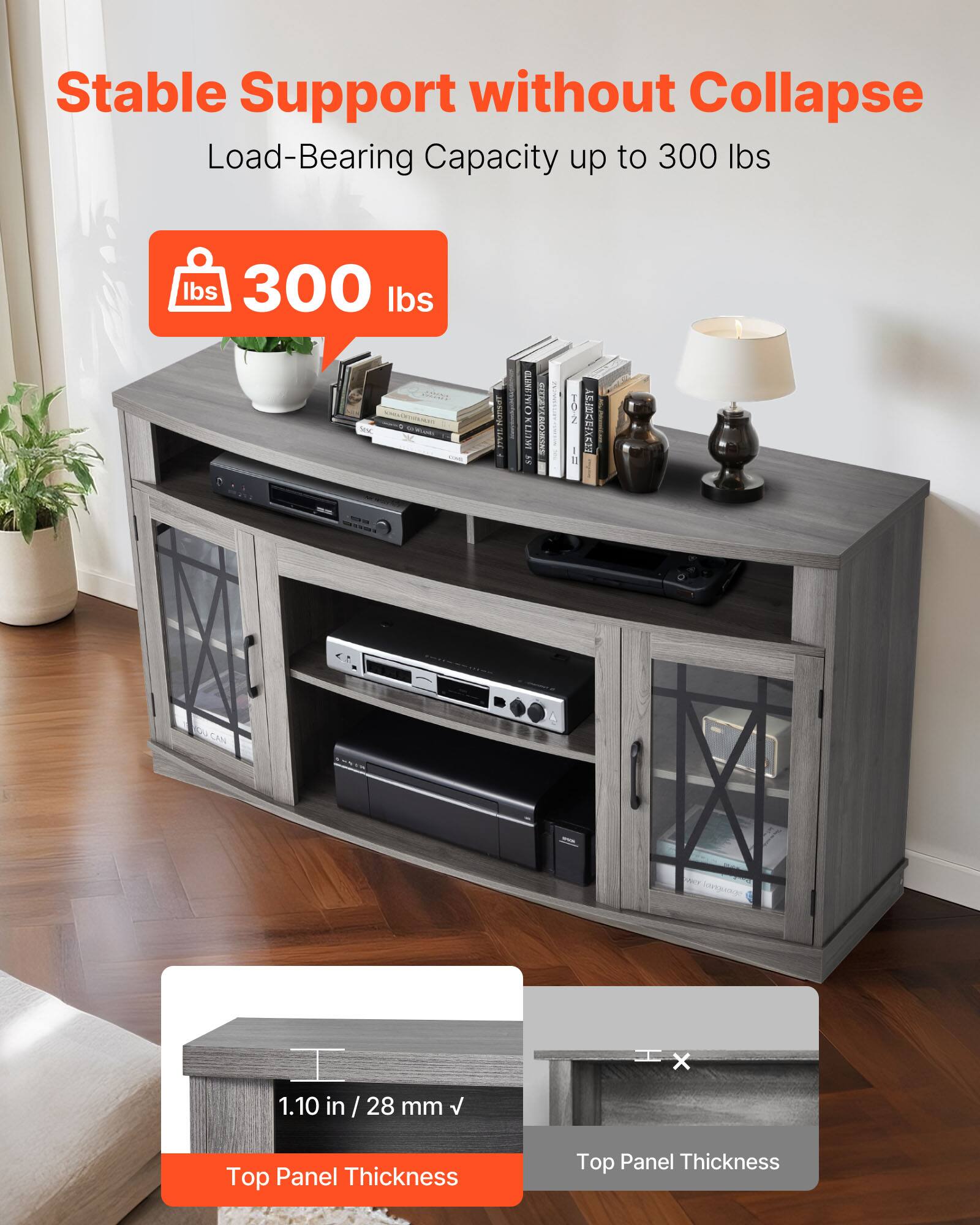 Stable Support without Collapse  
Load-Bearing Capacity up to 300 lbs  
Top Panel Thickness: 1.10 in / 28 mm