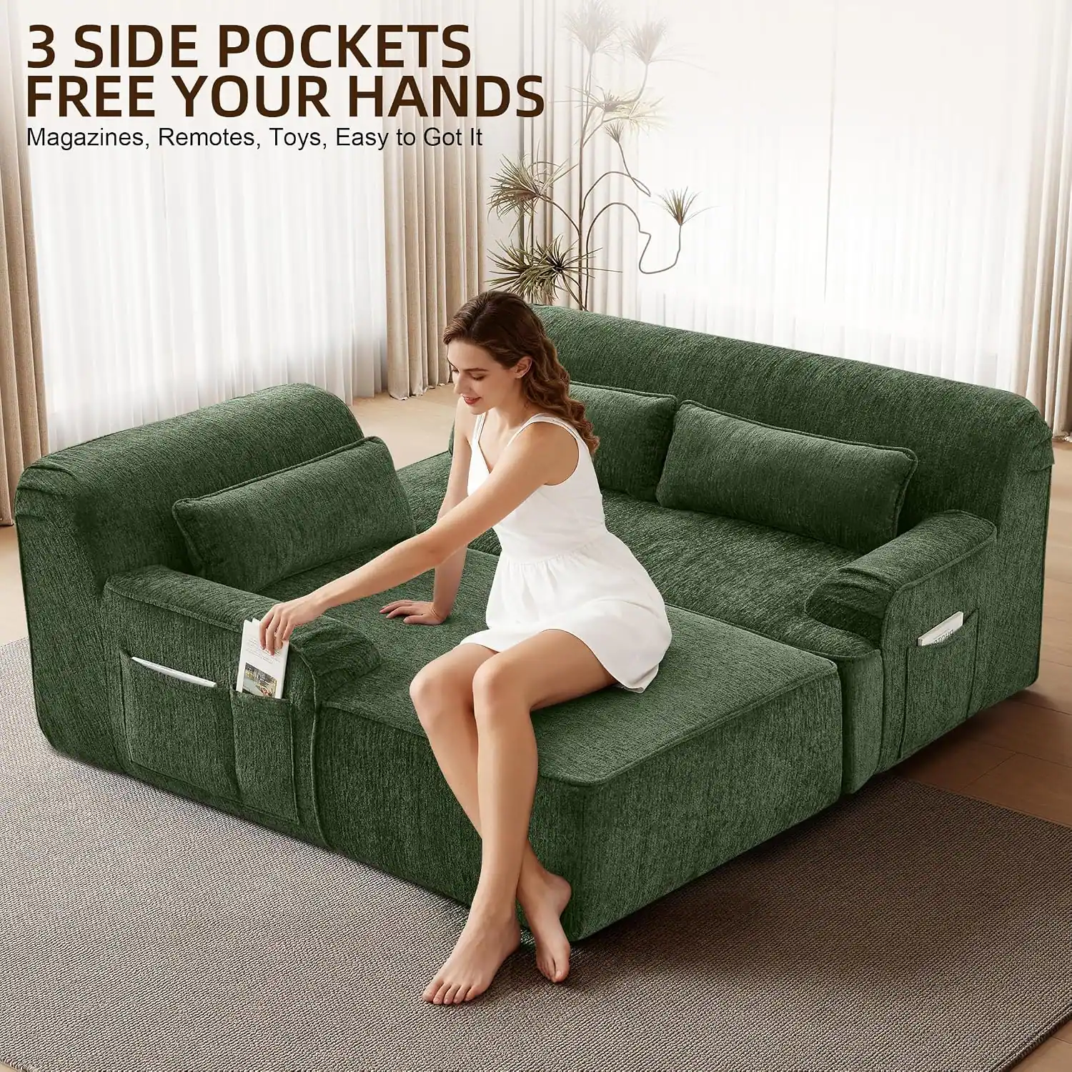 3 SIDE POCKETS FREE YOUR HANDS  
Magazines, Remotes, Toys, Easy to Got It