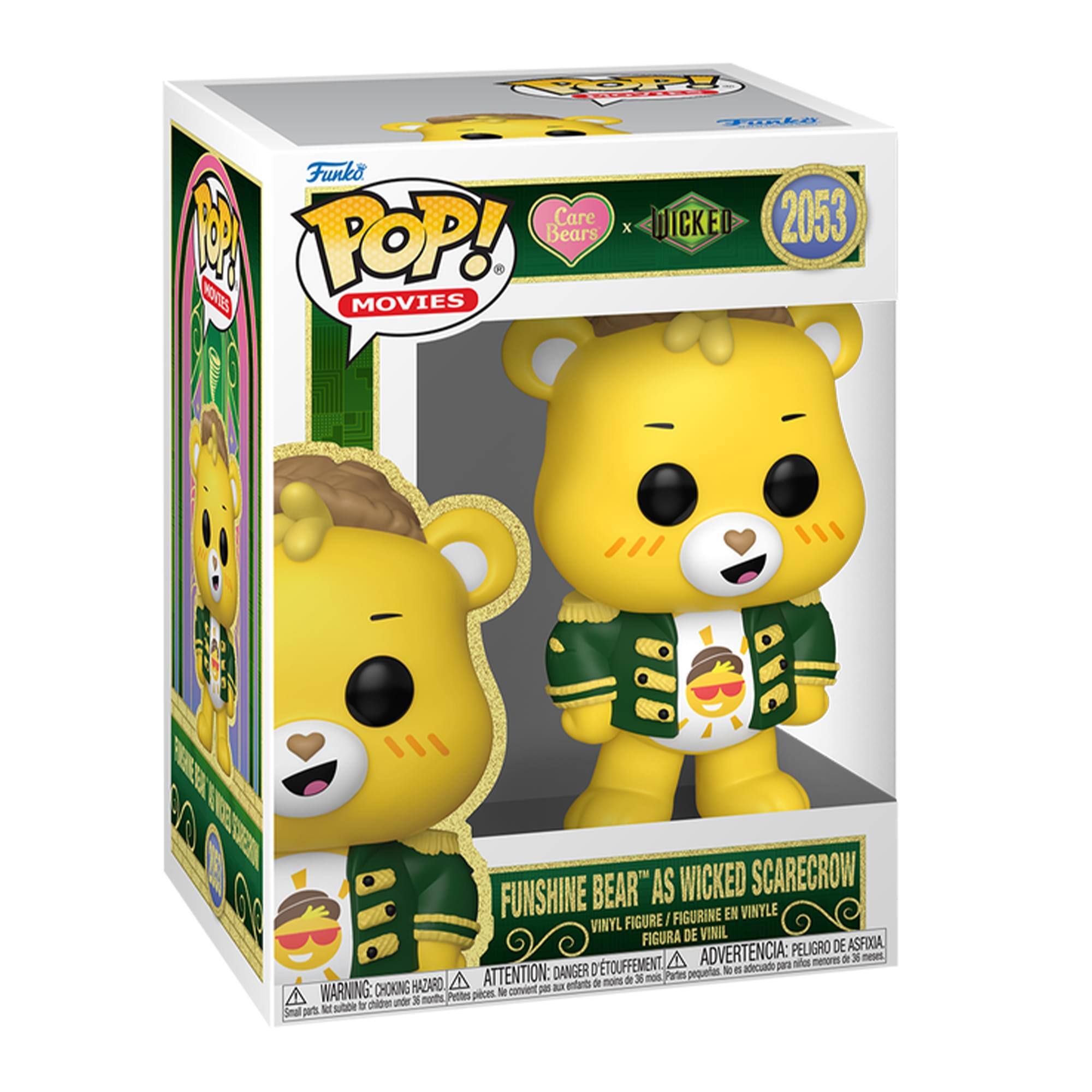 Funko POP! Bears Care x WICKED 2053 HOVER MOVIES  
FUNSHINE BEAR" AS WICKED SCARECROW / FIGURINE EN VINYLE VINYZ FIGURE FIGURA DE VINIL  
ADVERTENCIA: PELIGRO DE ASFIXIA, tofin menores de 36 ATTENTION: DANGER D' TOUFFEMENT nois, Partes pequeas. of es adecuado para enfants de moins de 36 WARNING: CHOKING HAZARD pieces. No convient pas aux under 36 nonths, Pettes subble A children Small parts. Not.