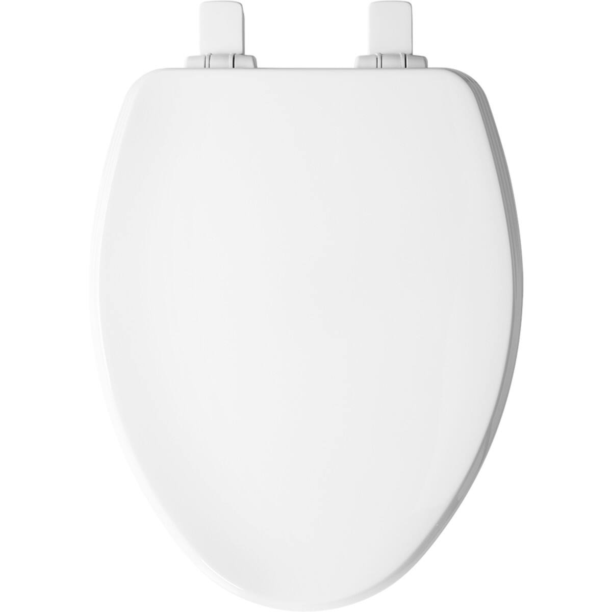 Angle. BEMIS - Bemis Ashland Elongated Enameled Wood Toilet Seat in Cotton White Seat Fastening System - Cotton White.