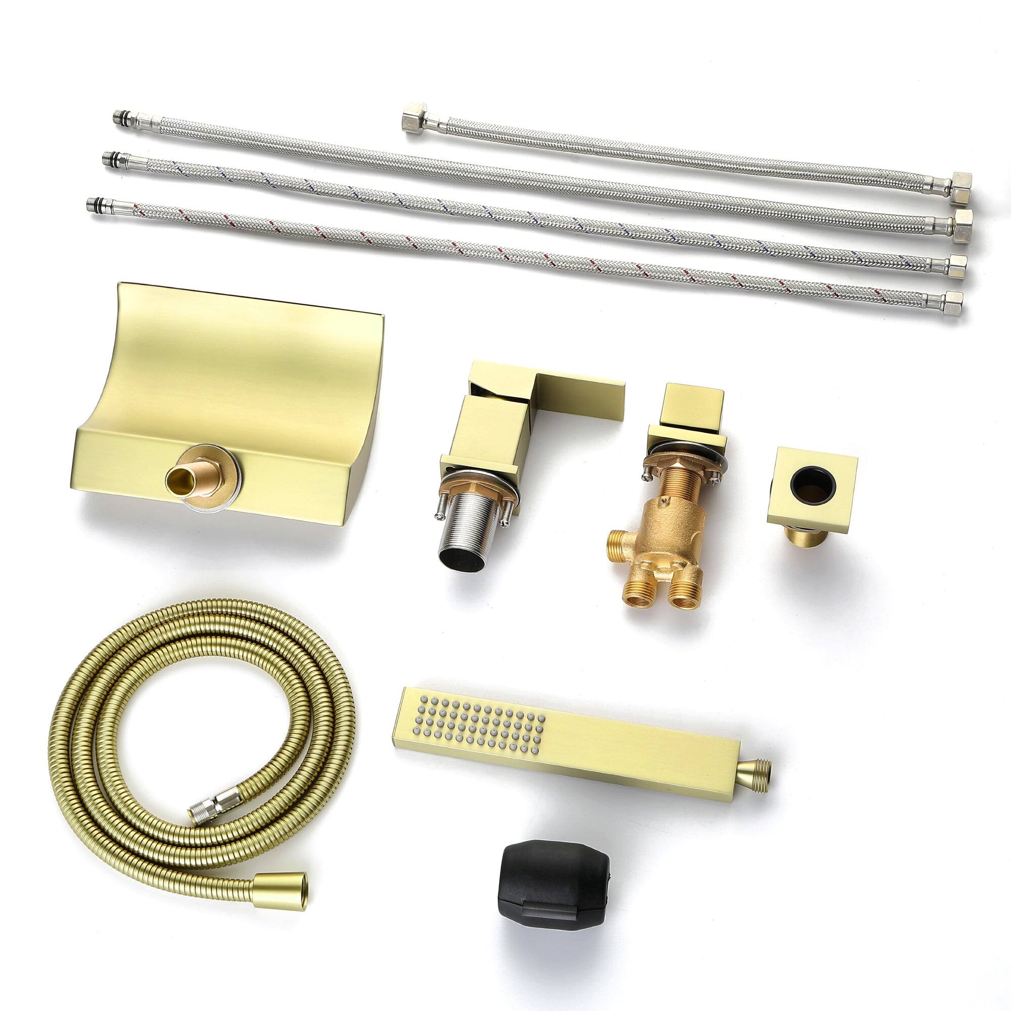 Alt View 3. Boyel Living - Single-Handle Tub Deck Mount Roman Tub Faucet with Hand Shower and Water Suply Hose in Brushed Gold - Brushed Gold.