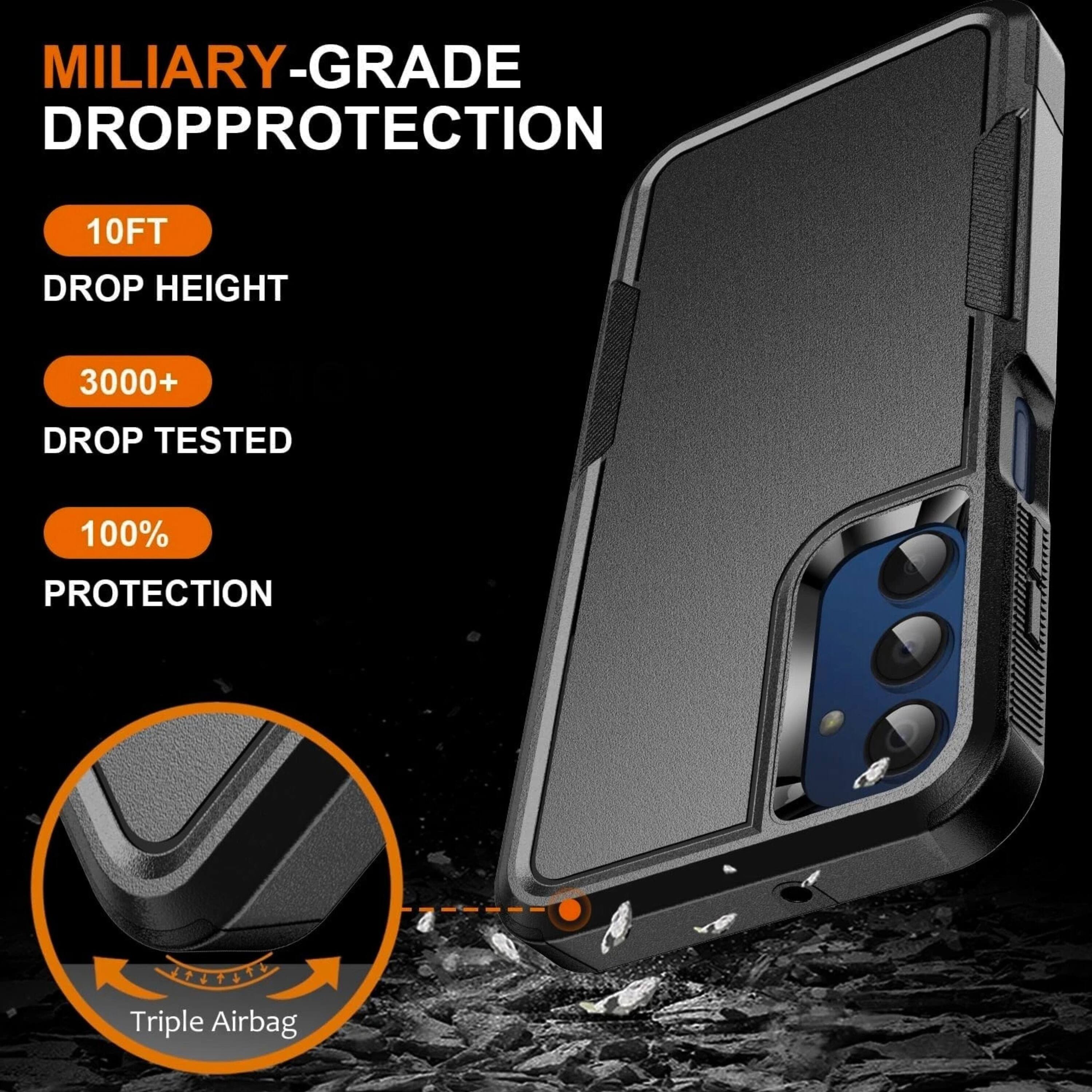 MILITARY-GRADE DROPPROTECTION  
10FT DROP HEIGHT  
3000+ DROP TESTED  
100% PROTECTION  
Triple Airbag