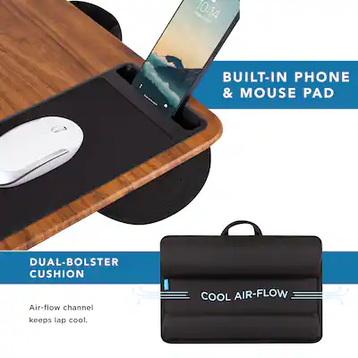 LAPGEAR Thuiskantoor schootbureau met apparaatrand, muismat en telefoonhouder - eikenhout - geschikt voor laptops tot 15,6 inch - stijlnr. 91589 LAPGEAR Thuiskantoor schootbureau met apparaatrand, muismat en telefoonhouder - eikenhout - geschikt voor laptops tot 15,6 inch - stijlnr. 91589