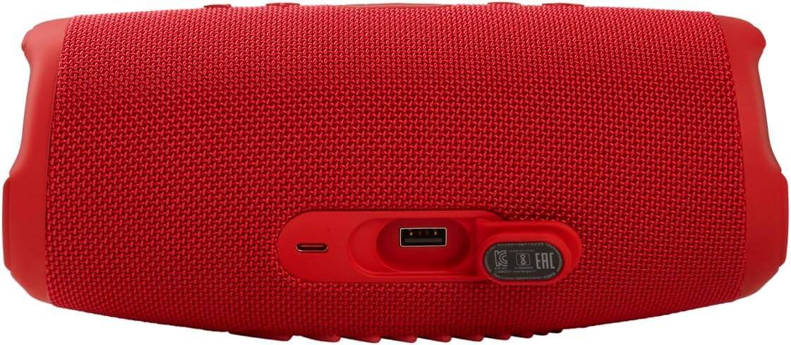 Left. JBL - JBL Charge 5 Portable Waterproof Bluetooth Speaker with Winguard Travel Case (Red) - Red.