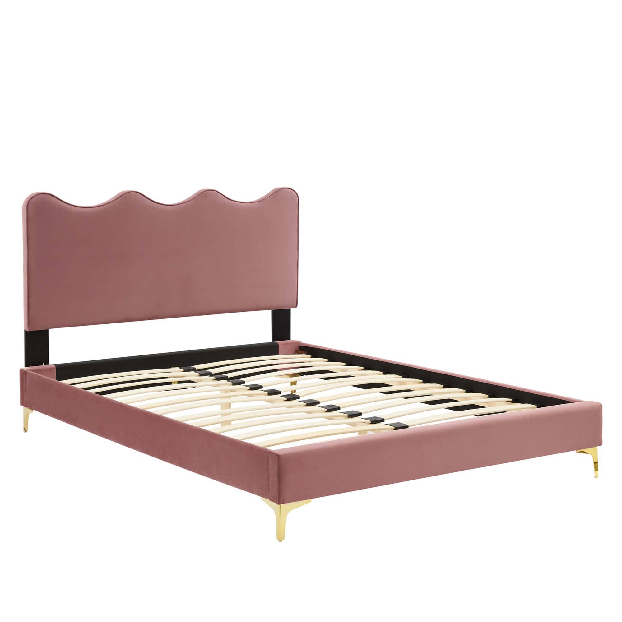 Alt View 2. Modway - Ruthie Vinyl Queen Platform Bed with Round Splayed Legs - White.