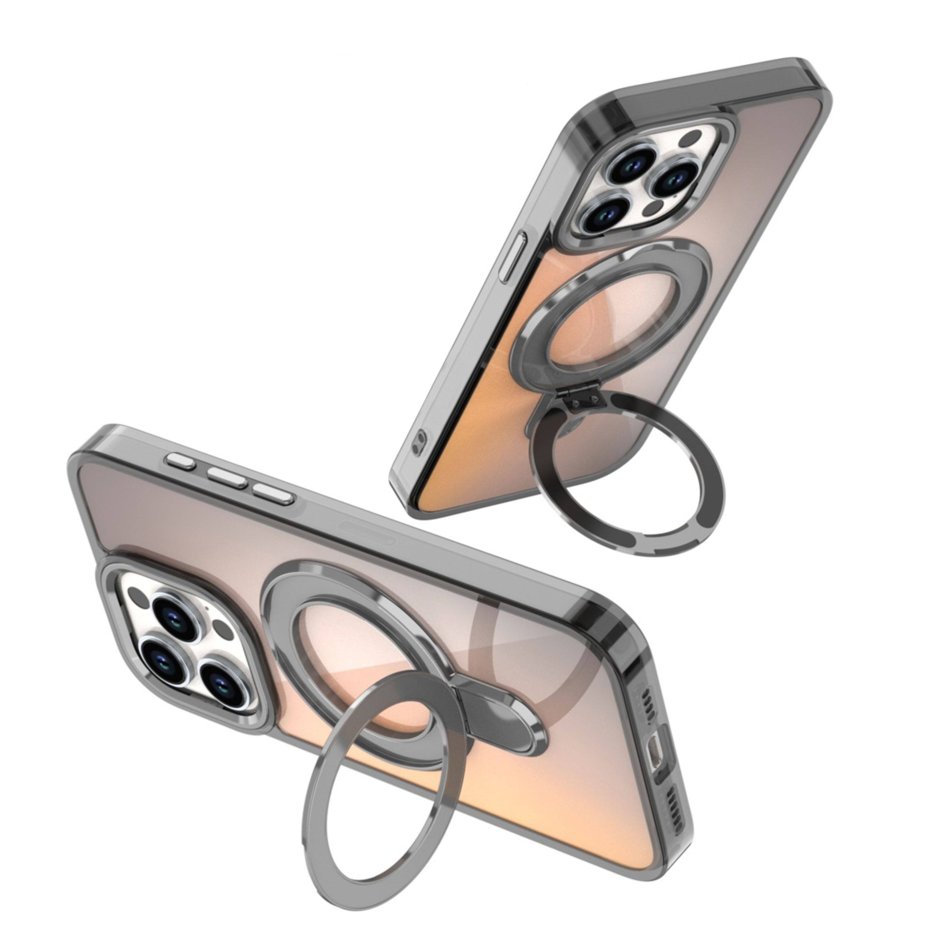 Angle. Kitcheniva - Radiant Chrome Cover With Magnetic Circle And Stand Phone Case For iPhone 13 Pro Max Black - Black.