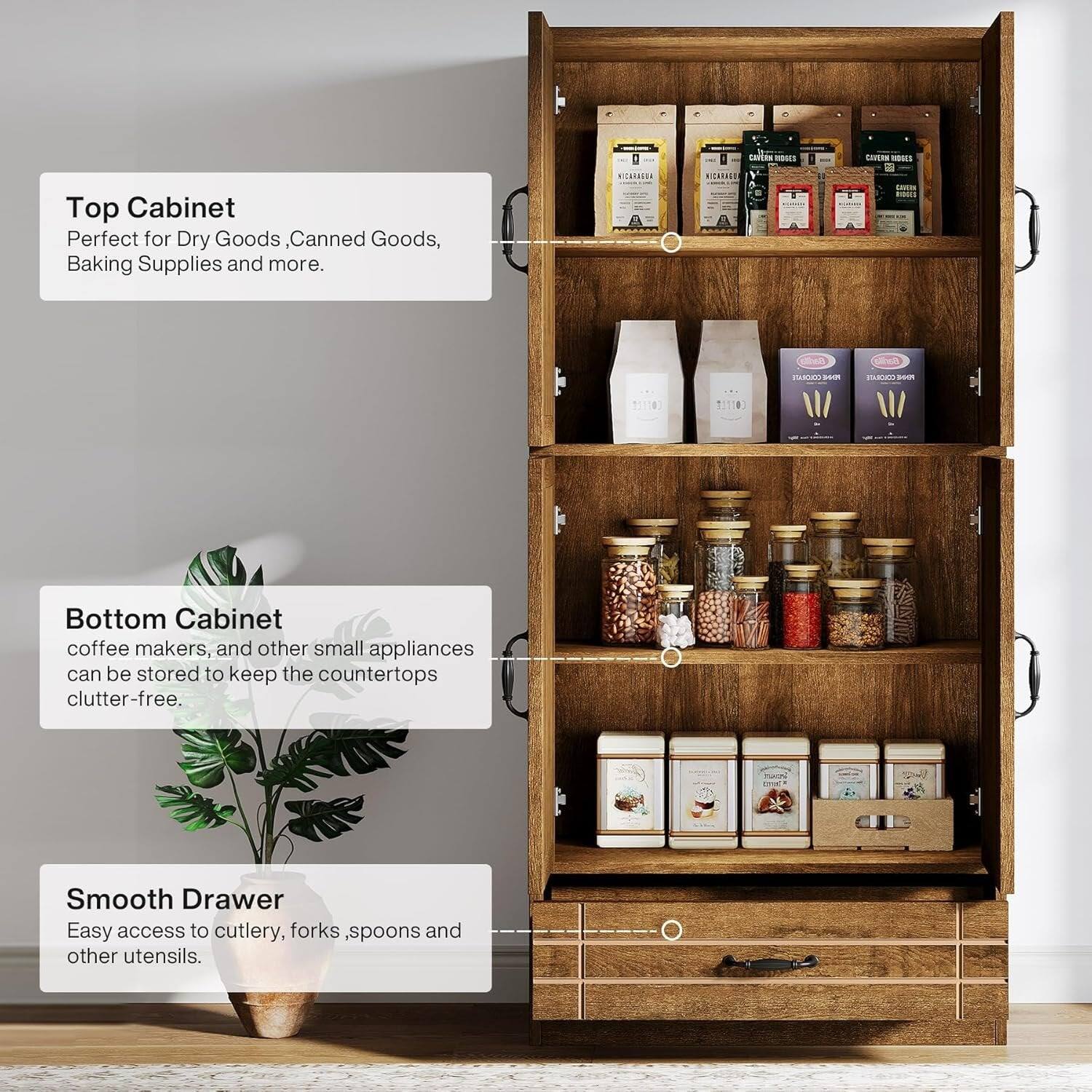 Tribesigns Kitchen Storage Cabinet with Engineered Wood Construction ...