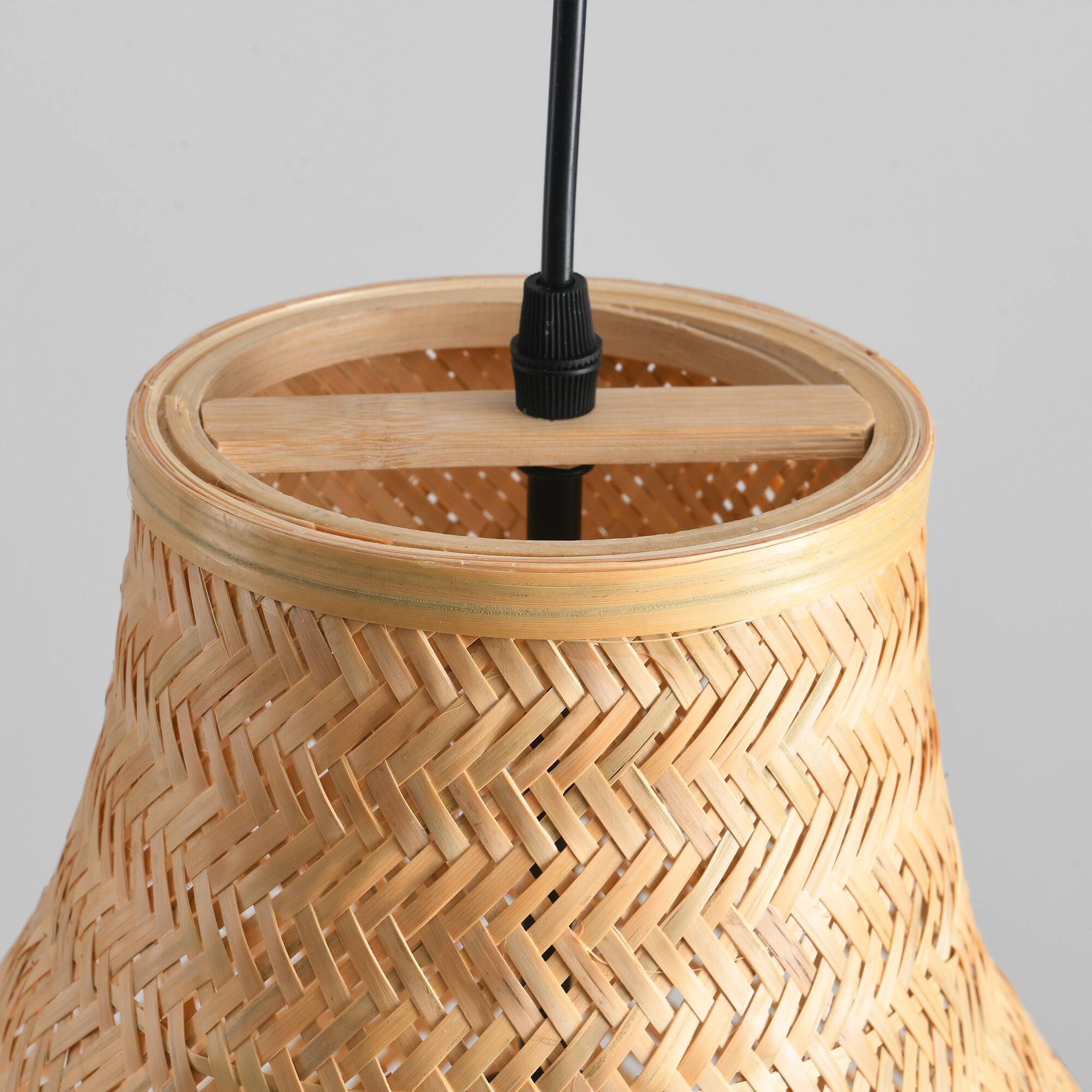 Alt View 9. Parrot Uncle - 1-Light Farmhouse Brown Fish Basket Shape Bamboo Hand-Woven Pendant Lamp.