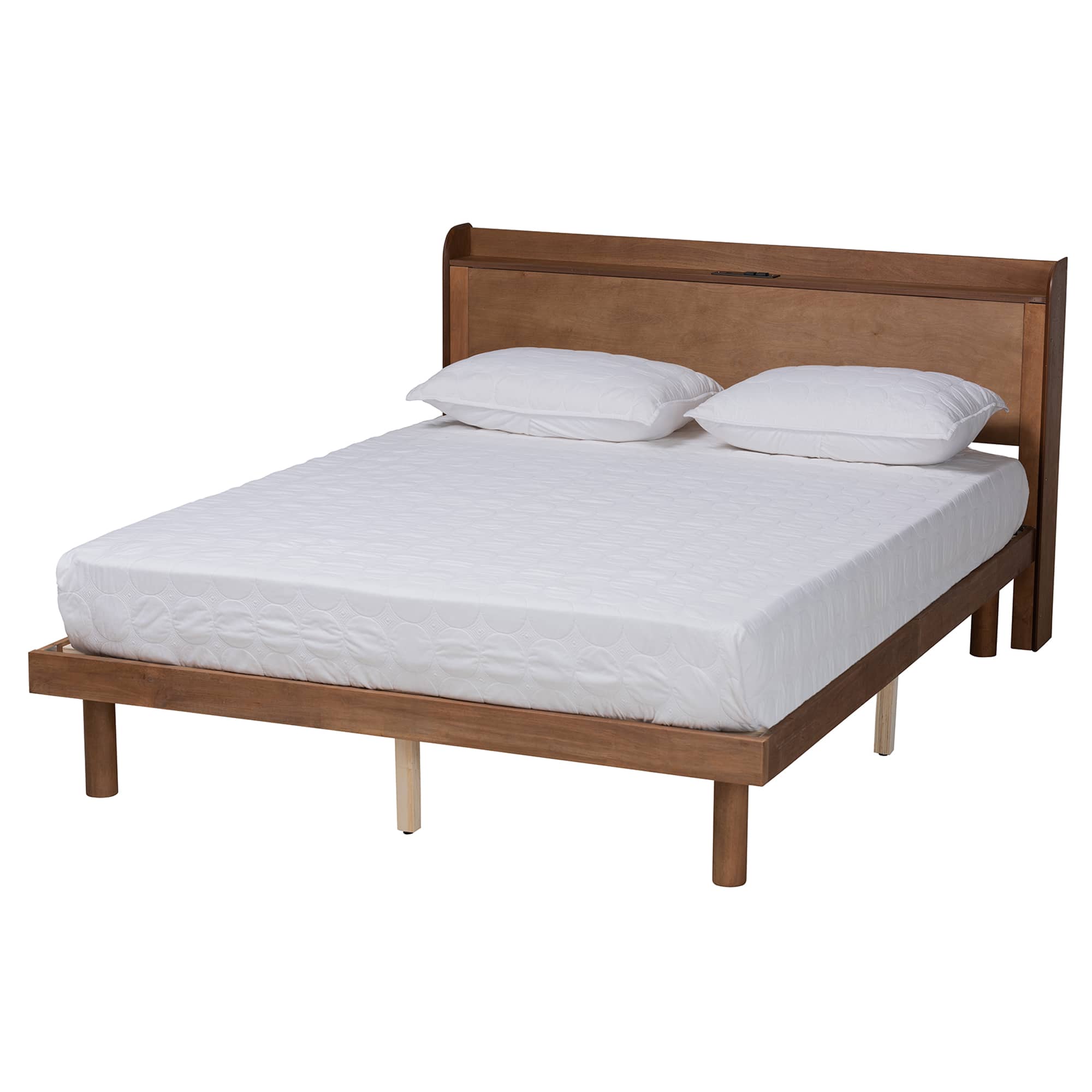 Baxton Studio - Decker Mid-Century Modern Transitional Walnut Brown Finished Wood Platform Bed with Charging Station - Walnut Brown price history on PriceWatchPro