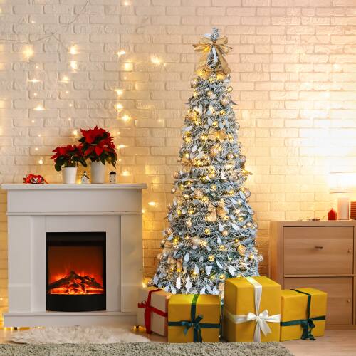 Alt View 9. Winado - 6FT Snow Flocked Pre-lit Artificial Christmas Tree Pop Up with Light Ornaments Collapsible for Indoor Holiday Decoration - Snow Flocked Green.