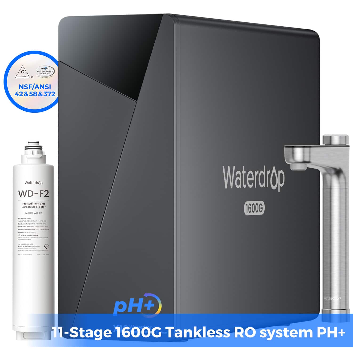 Waterdrop - X16-Alkaline Reverse Osmosis Water Filter Extra F2 Filter - Black