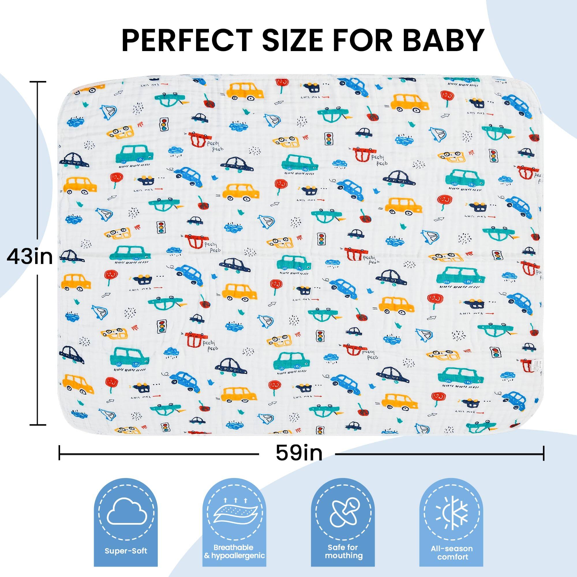 PERFECT SIZE FOR BABY

43in x 59in

Super-Soft Breathable & hypoallergenic Safe for mouthing All-season comfort