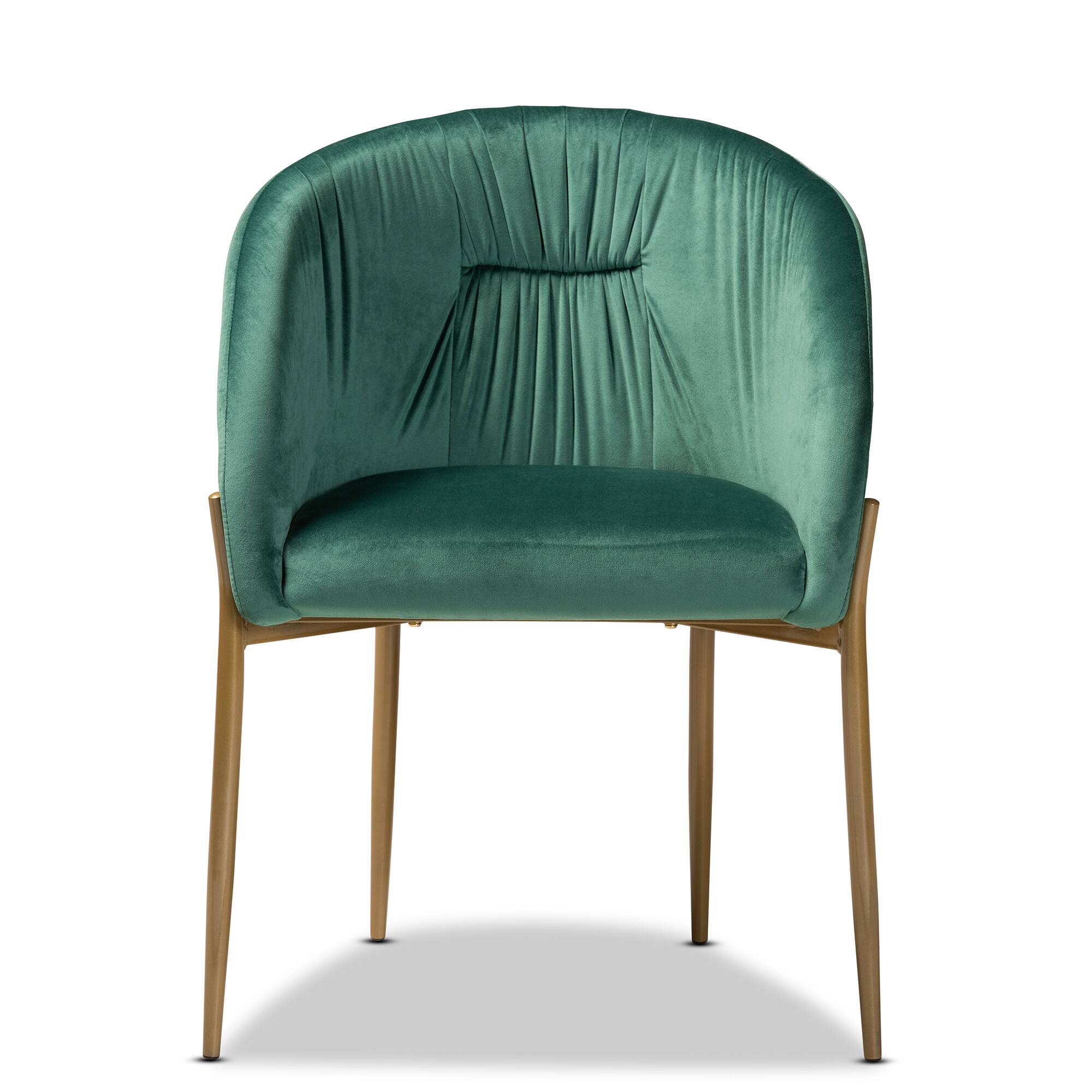 Angle. Baxton Studio - Ballard Modern Luxe and Glam Green Velvet Fabric Upholstered and Gold Finished Metal Dining Chair - Green/Gold.