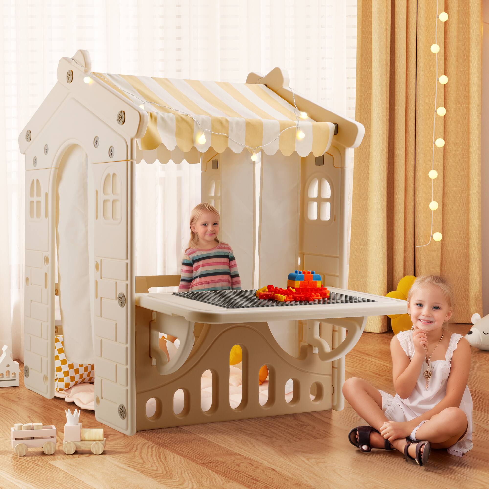 Alt View 4. Topteng - Kids Plastic Playhouse with LED Light Strip & Building Blocks - Portable Foldable Outdoor Indoor Toy for Toddlers.