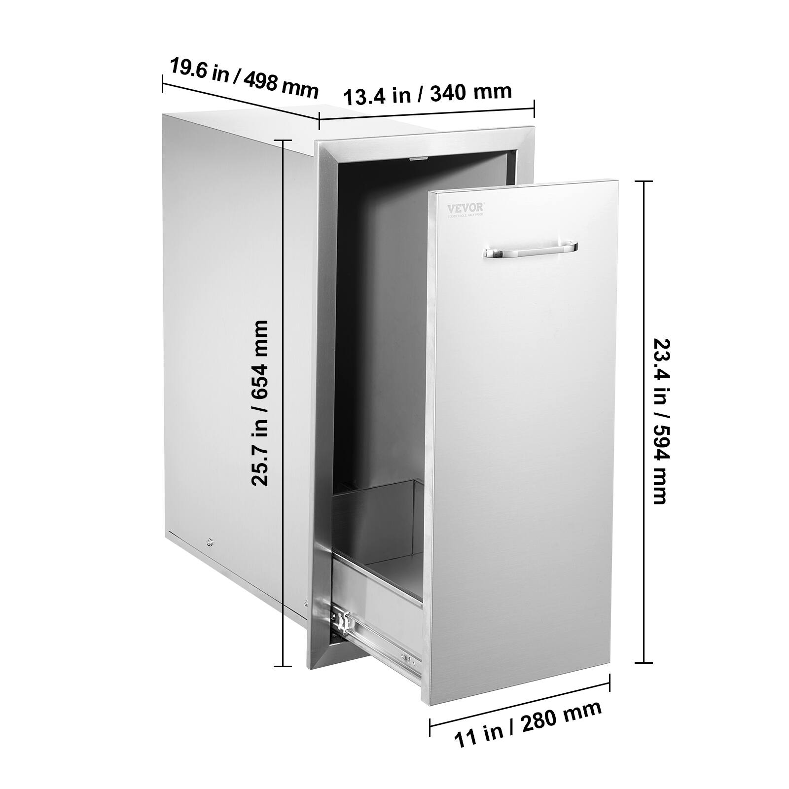 19.6 in / 498 mm  
13.4 in / 340 mm  
25.7 in / 654 mm  
23.4 in / 594 mm  
11 in / 280 mm