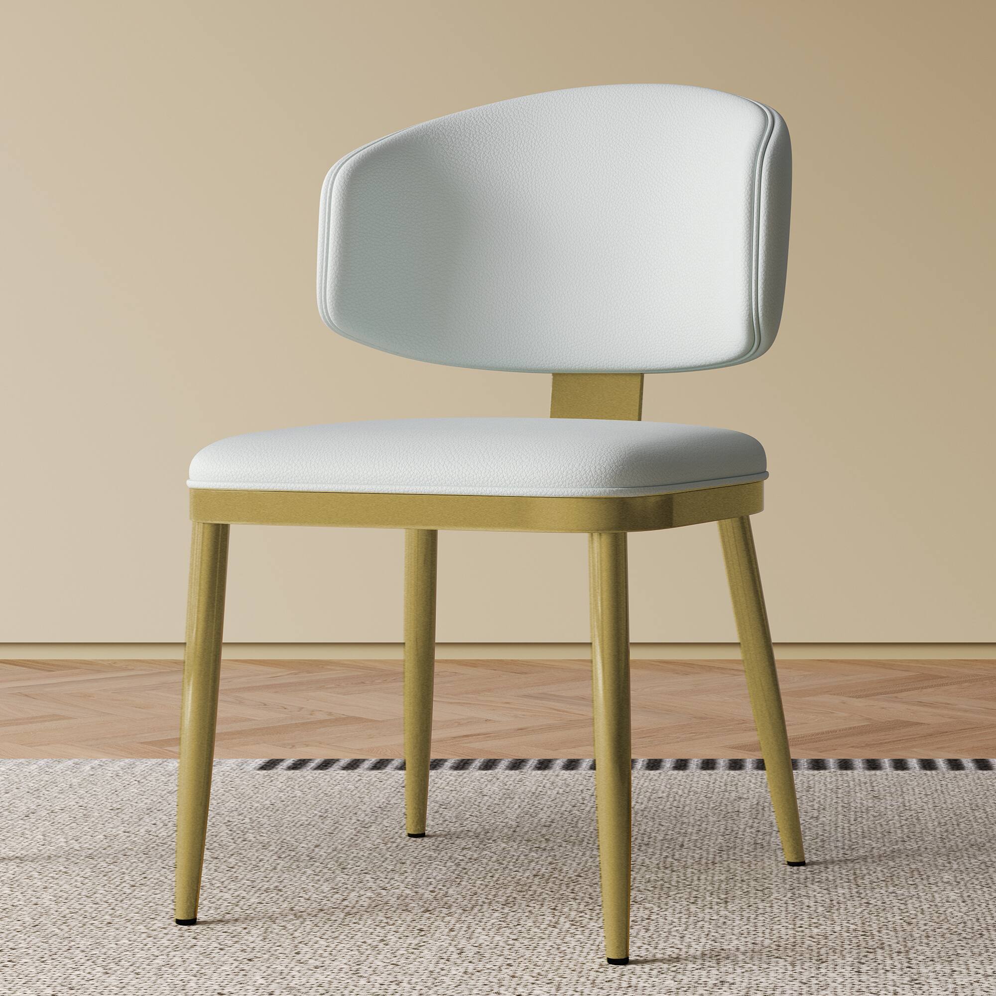 Alt View 1. GOODSILO - Modern Dining Chair, PU Leather Upholstered with Metal Frame for Kitchen and Dining Room, Set of 2 - White.