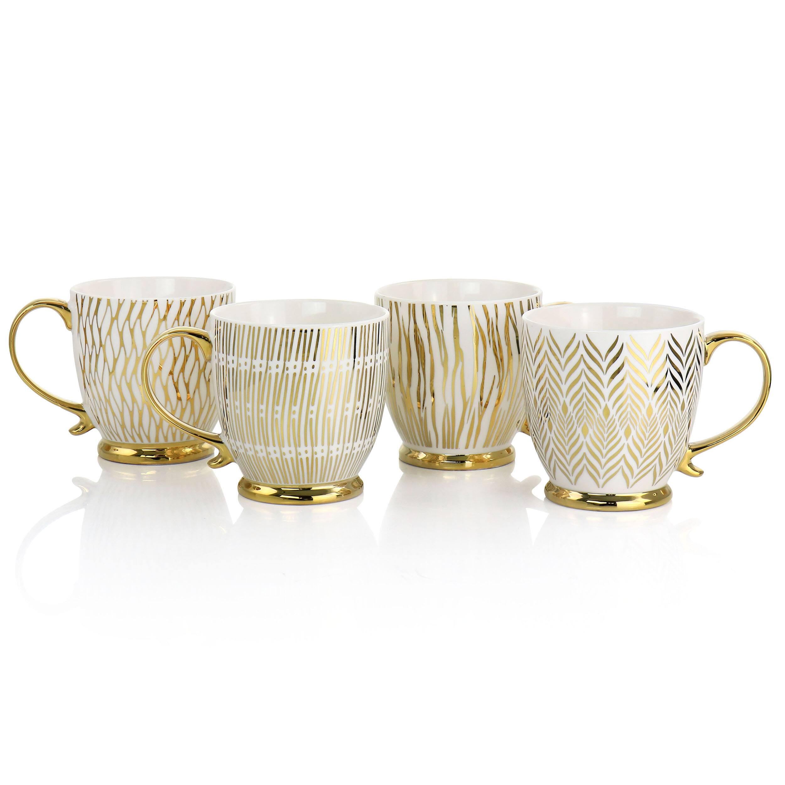 Alt View 1. Gibson - Gibson Home Gold Finch 4 Piece 16.7oz Electroplated Fine Ceramic Mug Set in Gold - Gold.