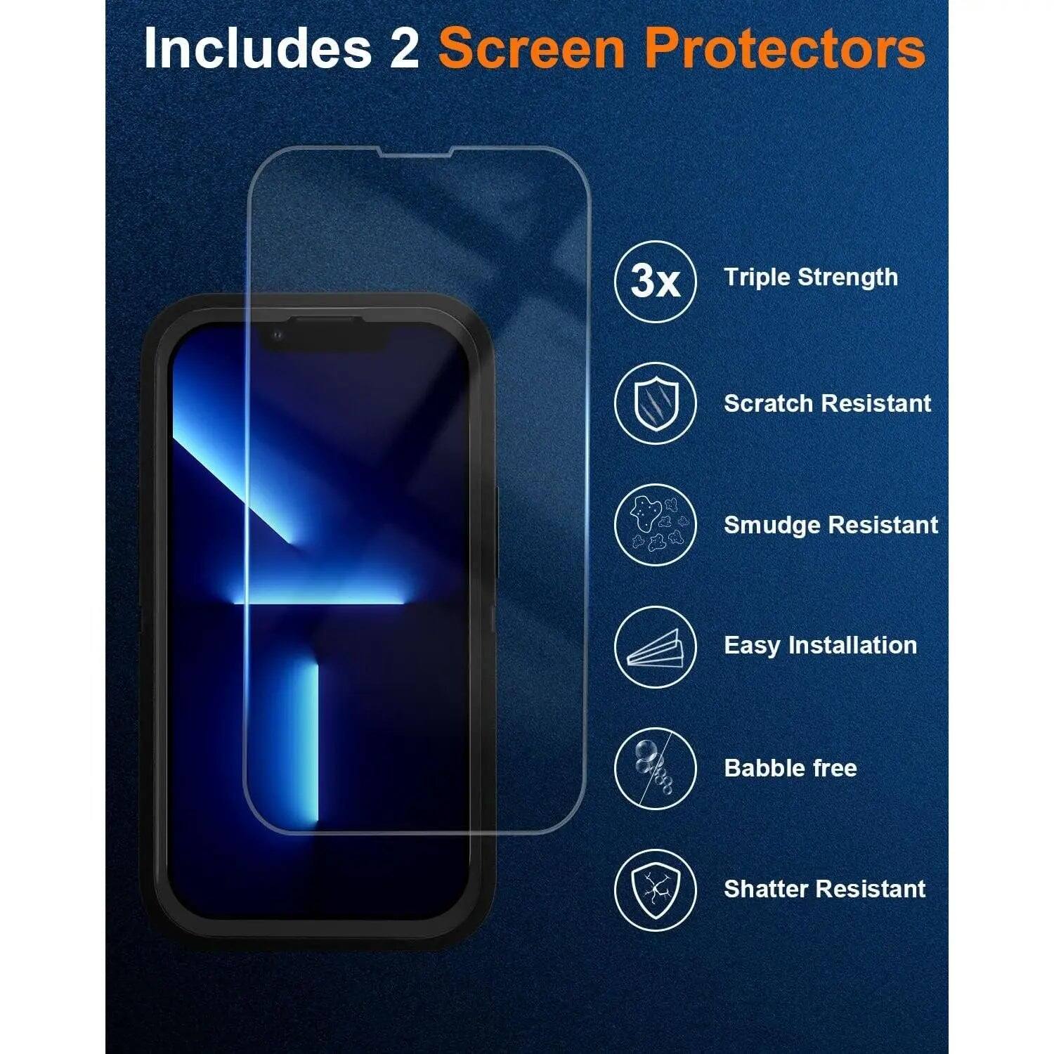Includes 2 Screen Protectors

3x Triple Strength
Scratch Resistant
Smudge Resistant
Easy Installation
Bubble free
Shatter Resistant