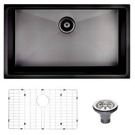 Siljoy - 30" L X 18" W Undermount Kitchen Sink With Sink Grid - Gunmetal Black