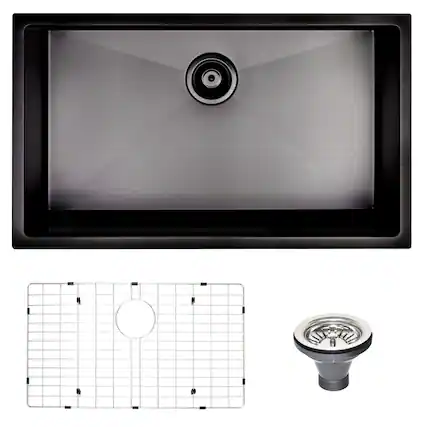 Front. Siljoy - 30" L X 18" W Undermount Kitchen Sink With Sink Grid - Gunmetal Black.
