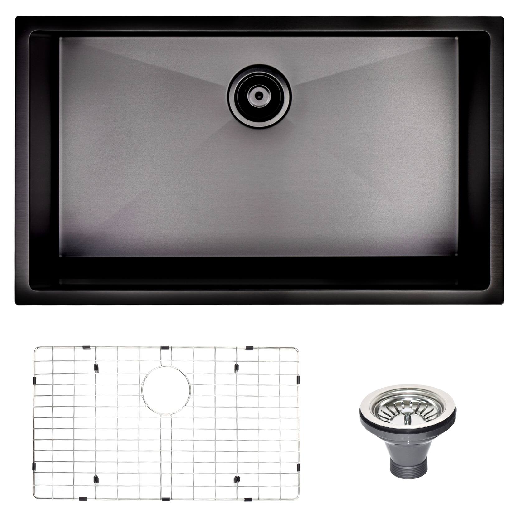 Front. Siljoy - 30" L X 18" W Undermount Kitchen Sink With Sink Grid - Gunmetal Black.