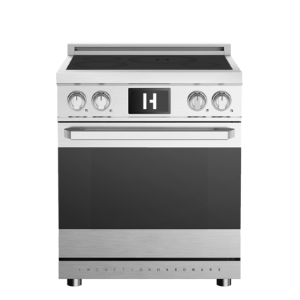 Front. Induction Hardware - Professional 30 Inch Induction Range with Convection Oven & Air Fry, 4 Burner, Pizza Stone - Stainless Steel.