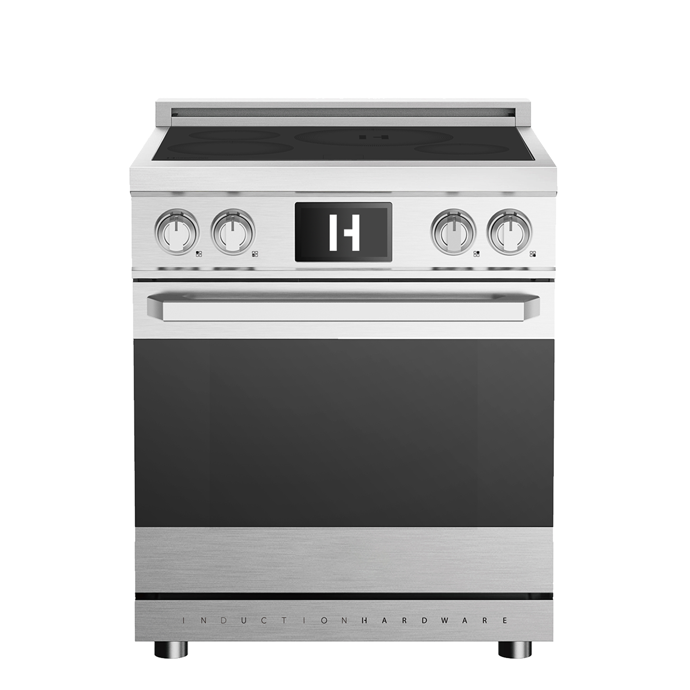 Front. Induction Hardware - Professional 30 Inch Induction Range with Convection Oven & Air Fry, 4 Burner, Pizza Stone - Stainless Steel.