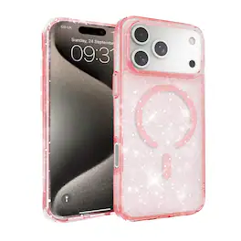 Entronix - Glitter Case for iPhone 17 Pro - Durable Hard Back with MagSafe Compatibility - Pink