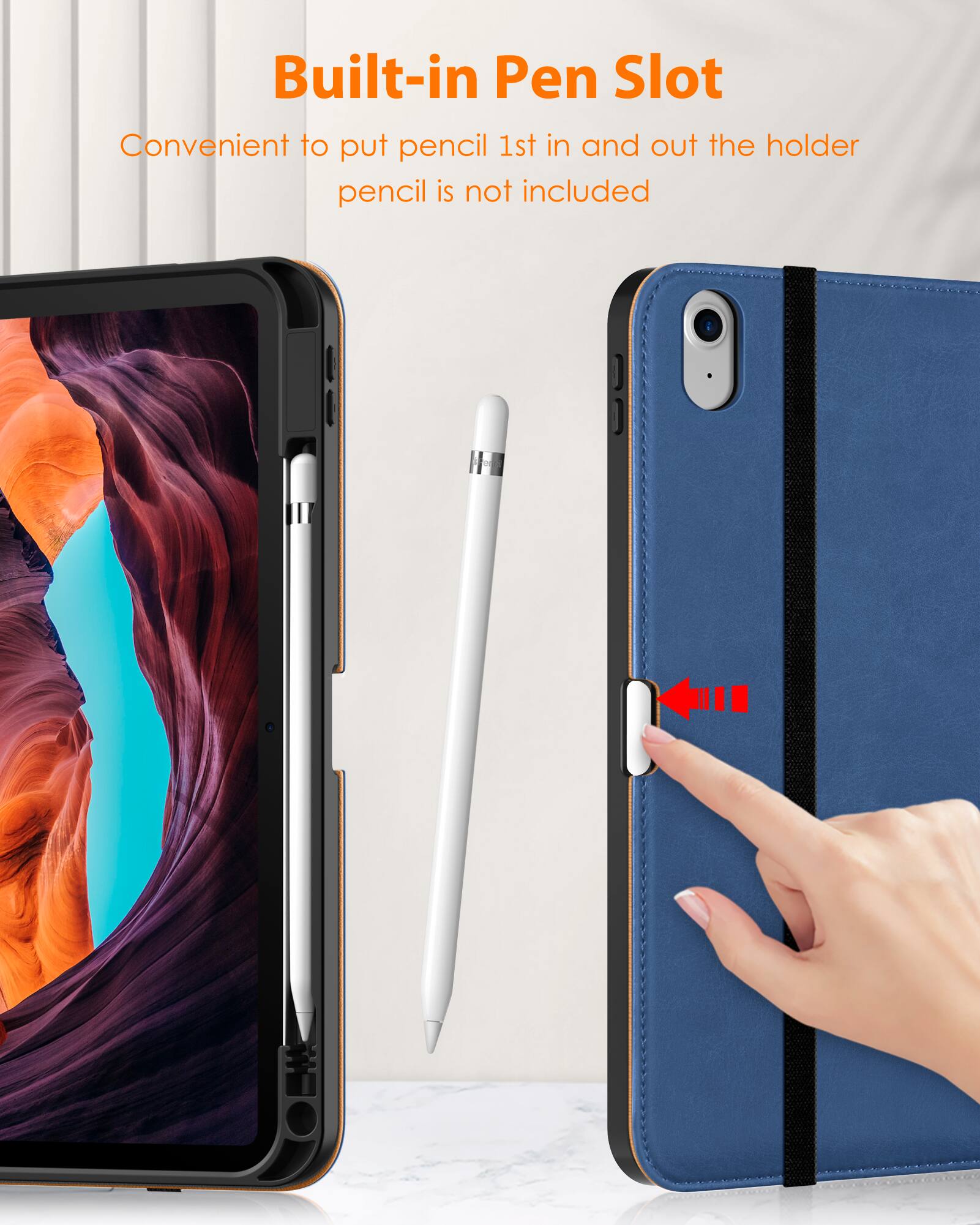 Built-in Pen Slot  
Convenient to put pencil 1st in and out the holder  
pencil is not included