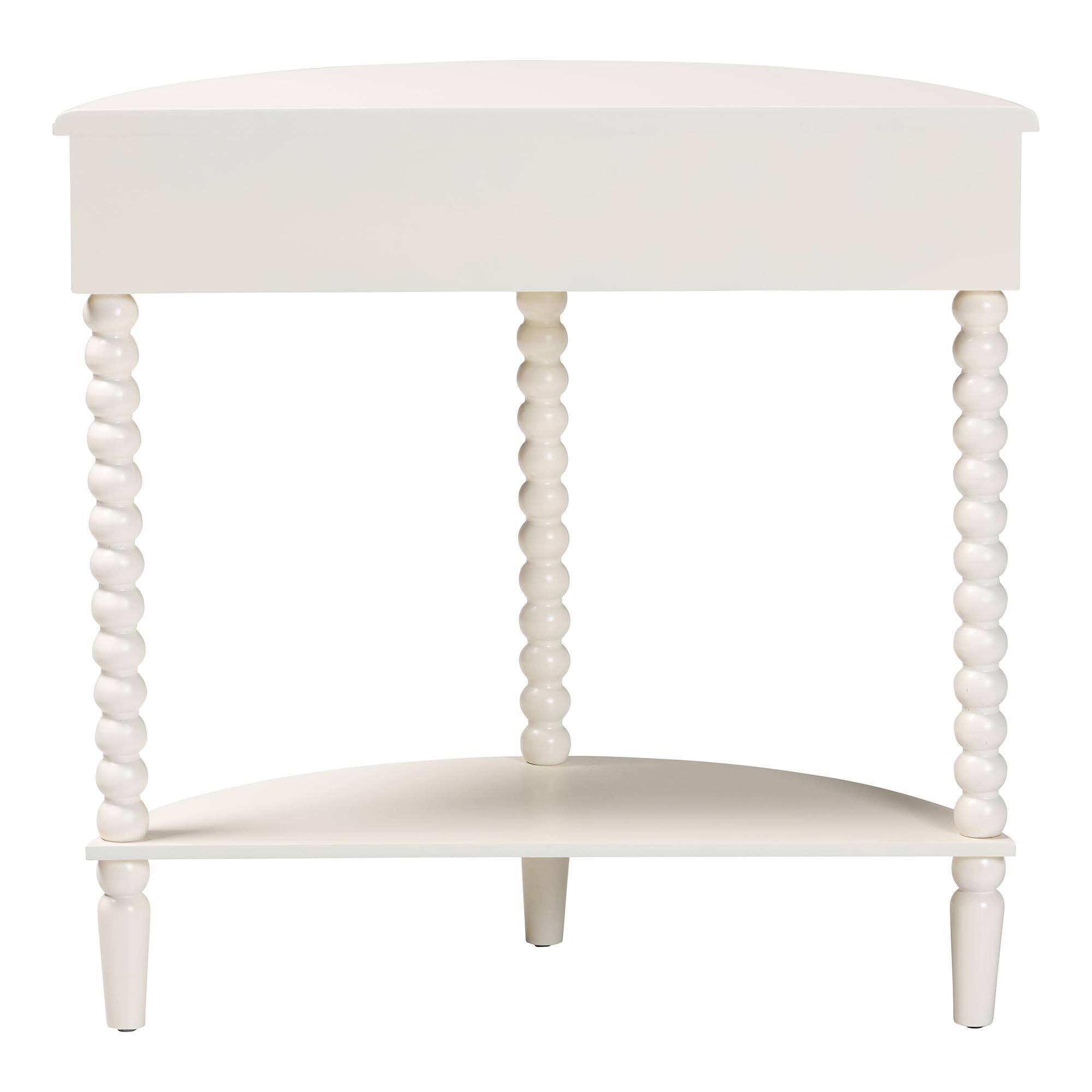 Alt View 1. Baxton Studio - Raynera Bobbin-Leg Demilune Console Table – Half-Moon Accent Table with 1 Drawer and Open Shelf, Cottage Farmhouse - White.