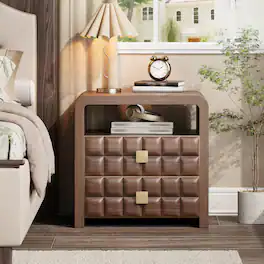 Whisen - 2-Drawer Nightstand with Open Shelf,Fully Assembled Bedside Table with Fluted Design - Walnut