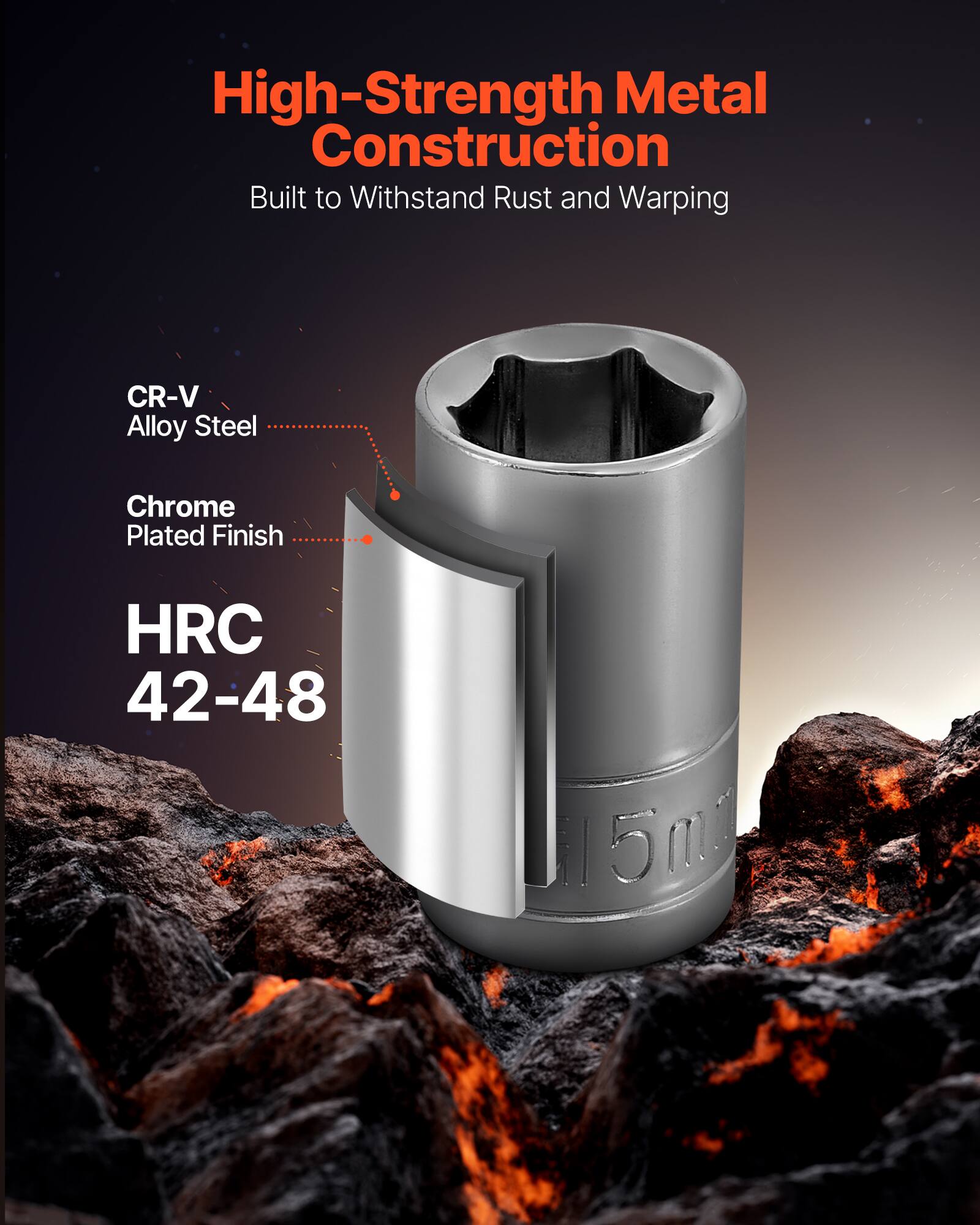 High-Strength Metal Construction  
Built to Withstand Rust and Warping  

CR-V Alloy Steel  
Chrome Plated Finish  
HRC 42-48  
115mm