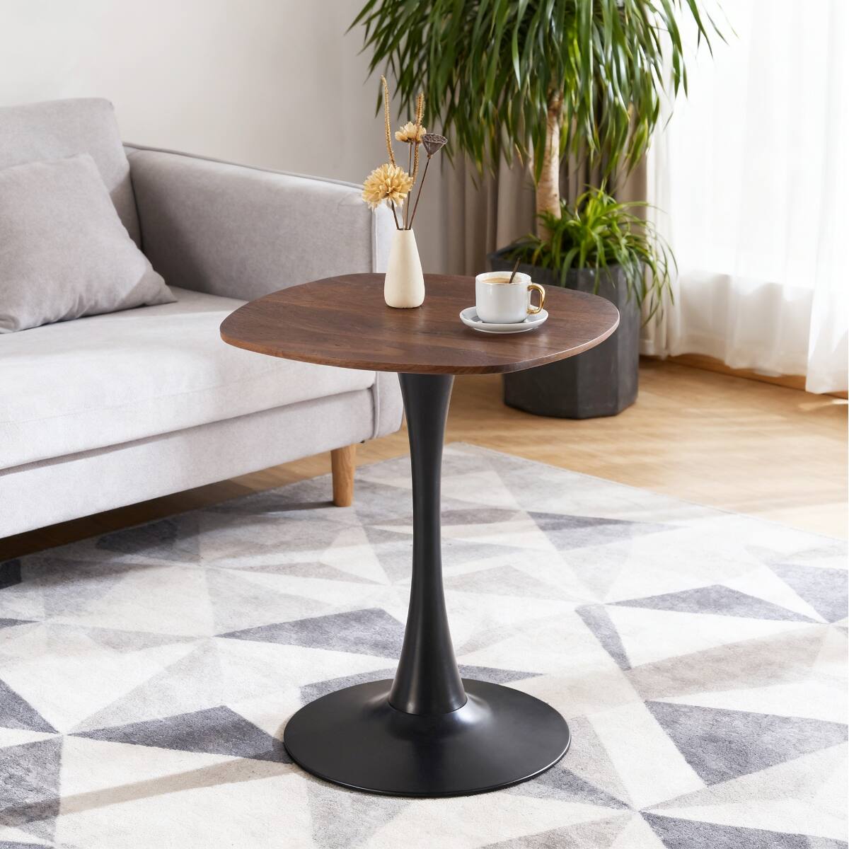 Front. Loheer - Loheer 23.62 inch Round Dining Table, Black and Dark Walnut MDF and Metal Pedestal Base - Black and Dark Walnut.