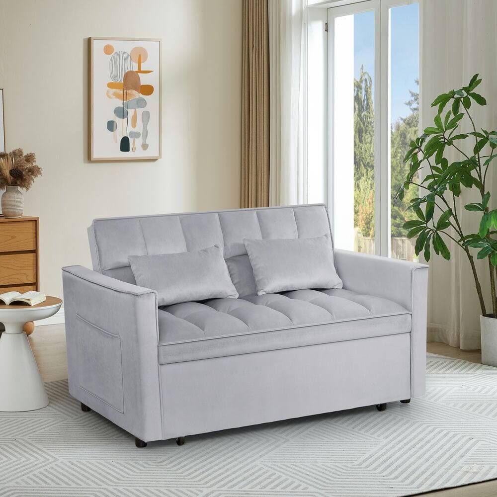 Alt View 2. Resenkos - 54 Inch Adjustable Backrest Sofa, Sofa Bed, Futon Sofa with Double Armrest and Pouch for Living Room - Silver grey.