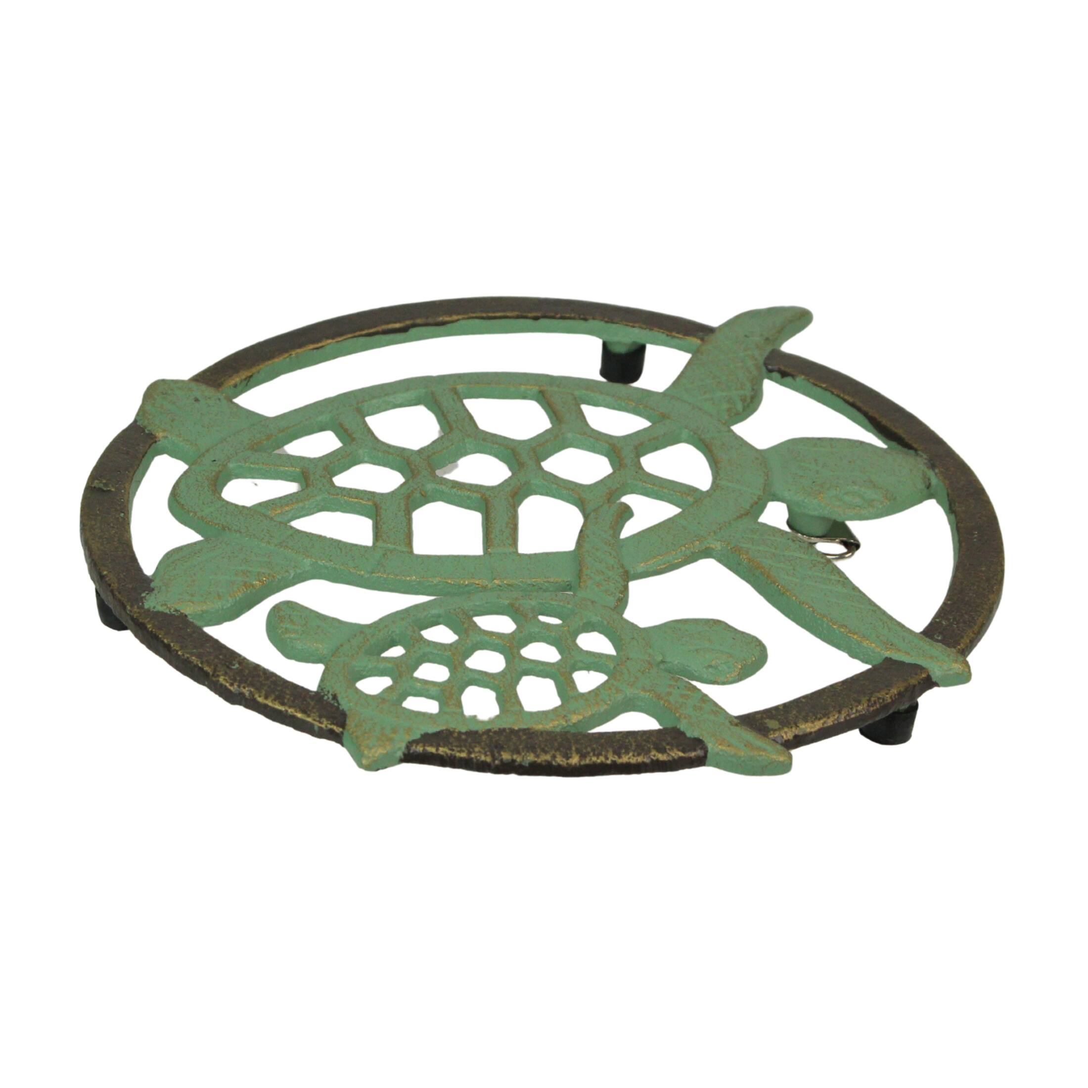 Alt View 5. Zeckos - Cast Iron Sea Turtle Trivet – Verdigris Finish, Bronze Accents, 8" Coastal Décor - Green.