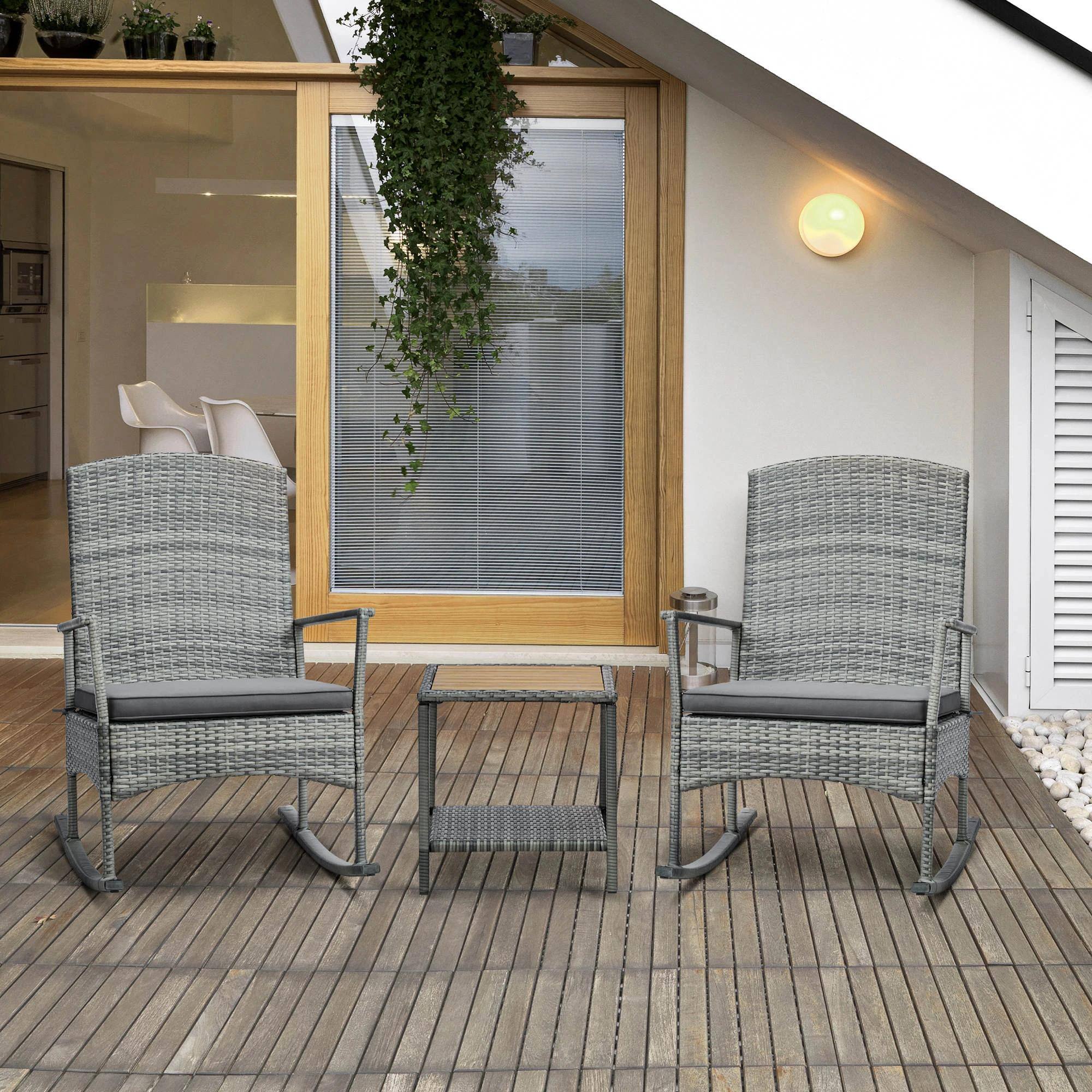 Alt View 7. Resenkos - Resenkos PE Rattan Set, Wicker Recliner Rocker Chairs, Comfortable Outdoor Lounge with Soft Cushions,Gray - Gray.