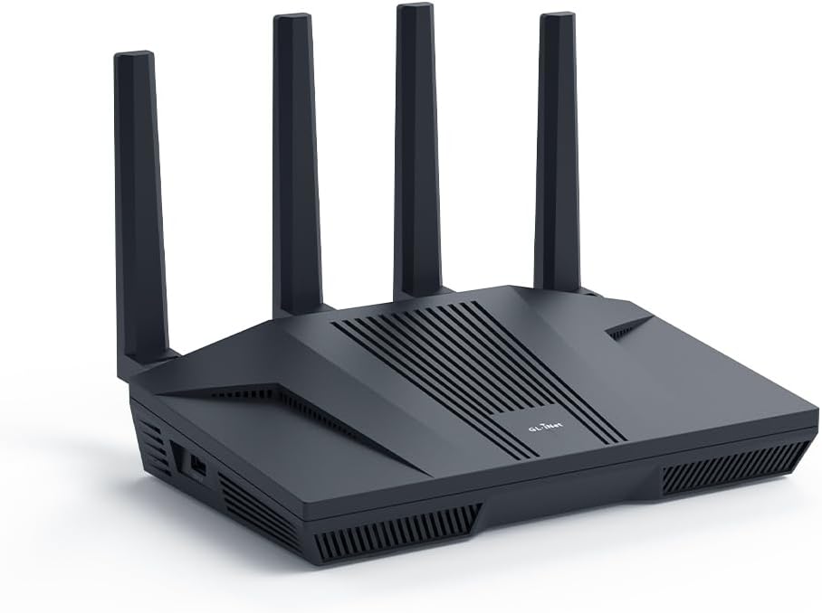 Front. GL.iNet - GL.iNet GL-MT6000 Flint 2 Wi-Fi 6 Gaming Router Dual 2.5G Ports - Black.
